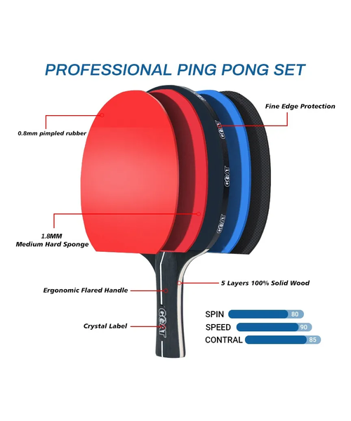 Kit Ping Pong 2 Paletas + 6pelotas + Red + Estuche Goat /r&c-1