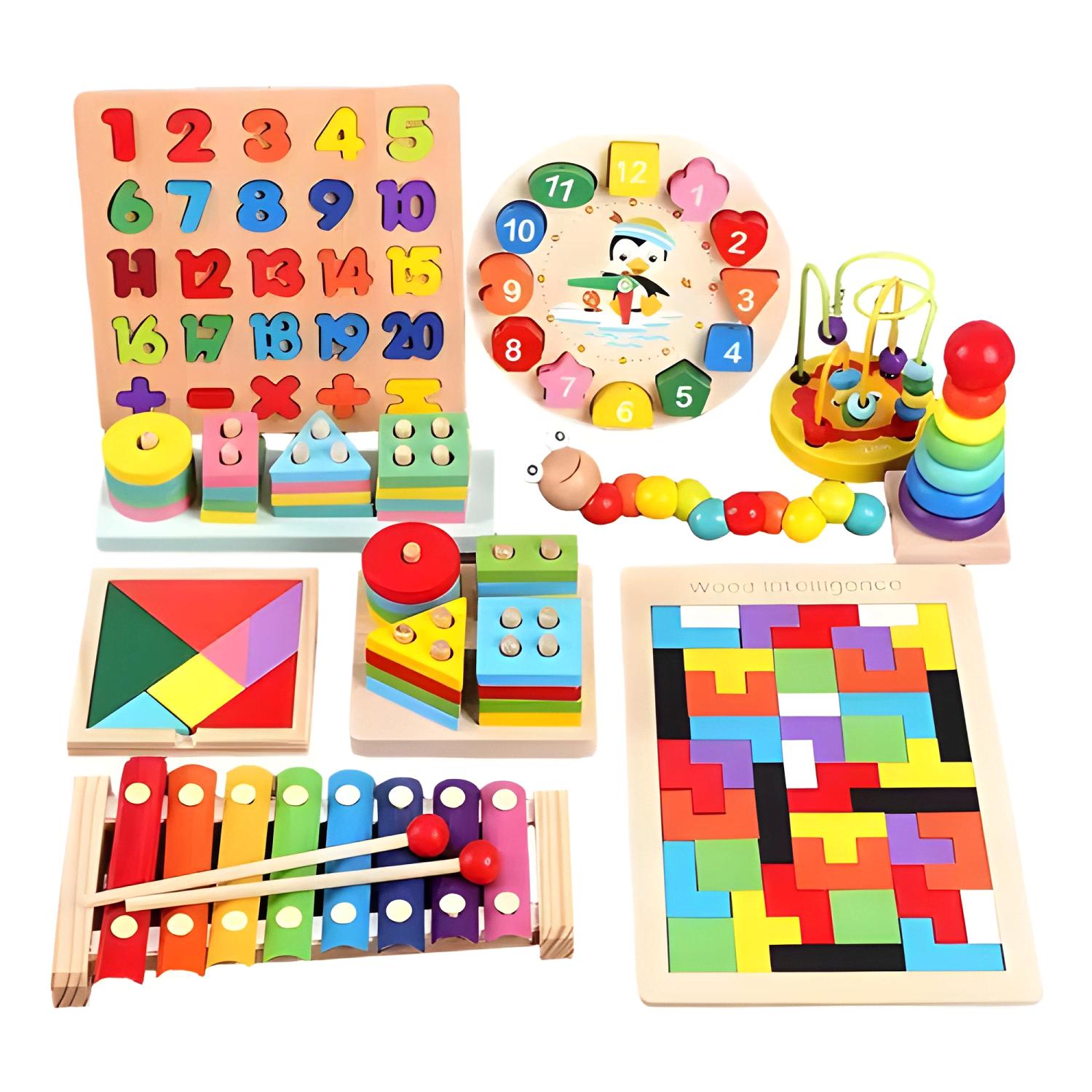 Pack 10 juguetes didácticos de madera niños aprendizaje #1-1