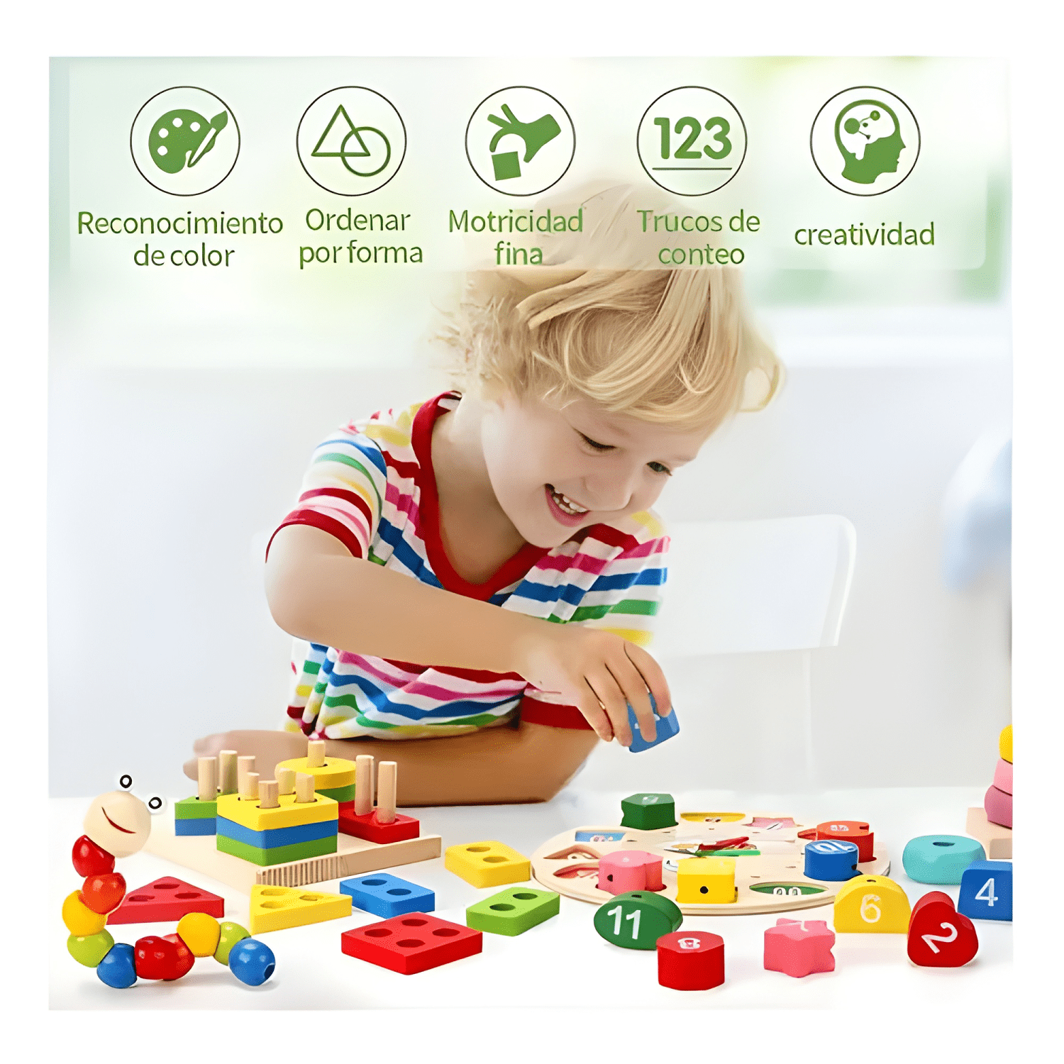 Pack 10 juguetes didácticos de madera niños aprendizaje #1-2