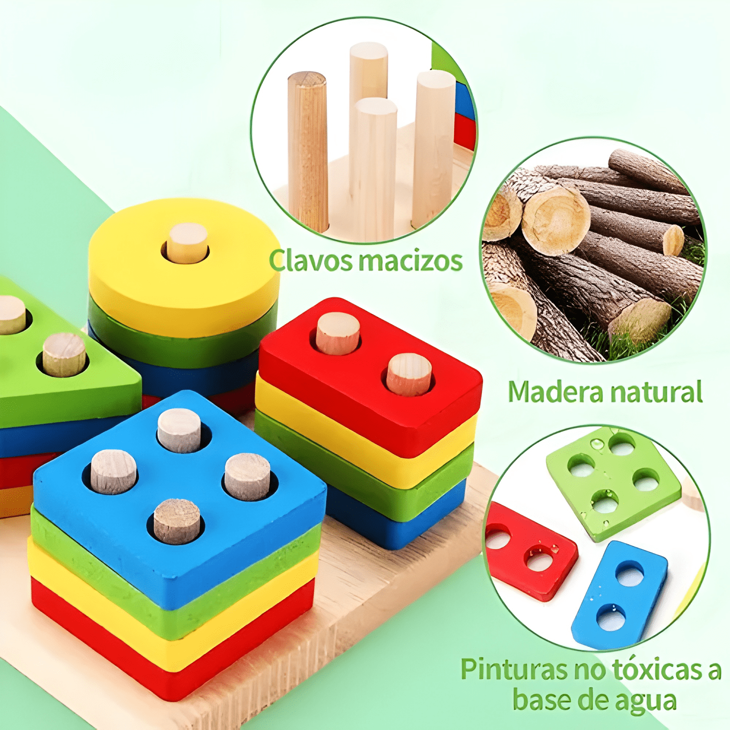 Pack 10 juguetes didácticos de madera niños aprendizaje #1-3