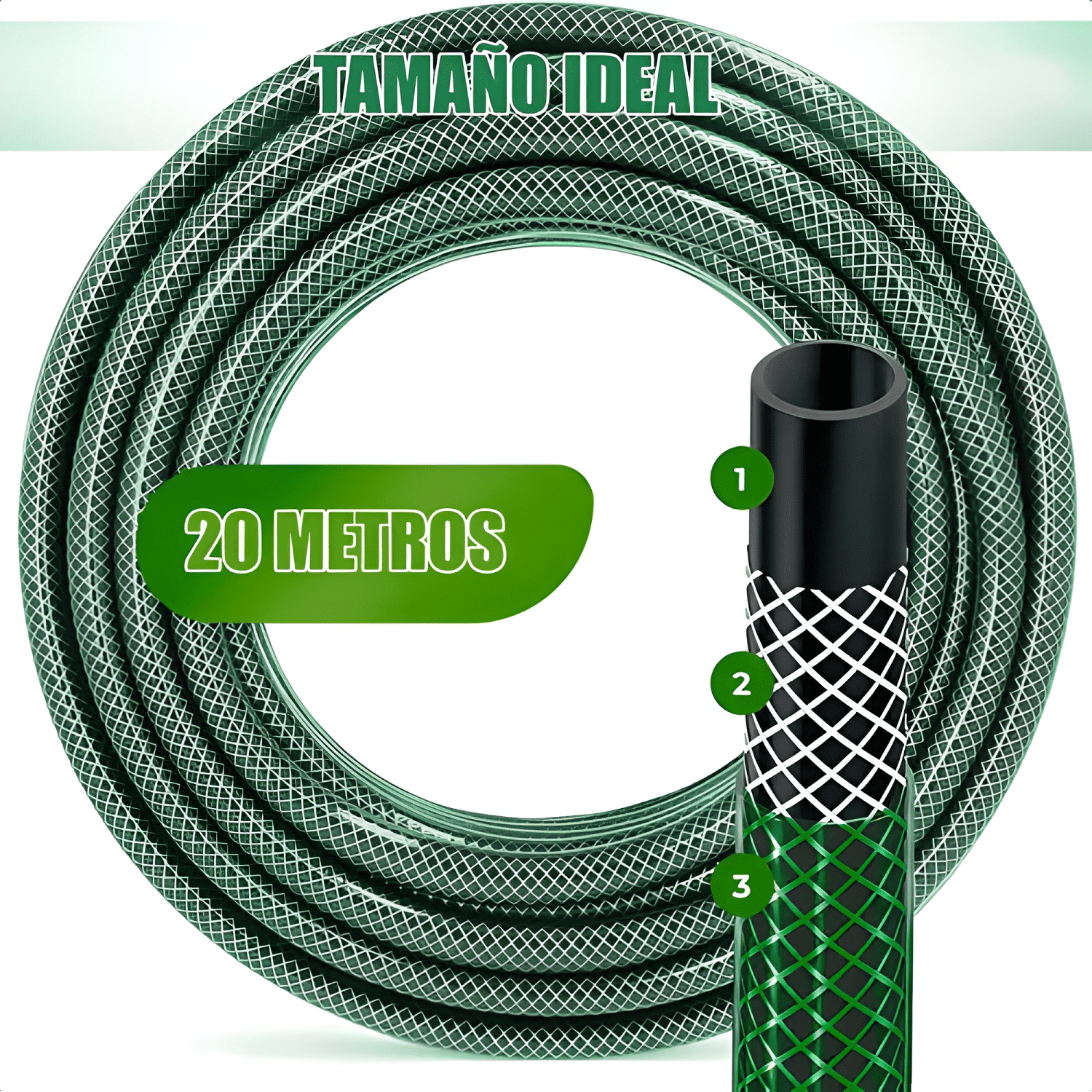 Manguera PVC 1/2 pulgada reforzada 20m +accesorios Verde-1
