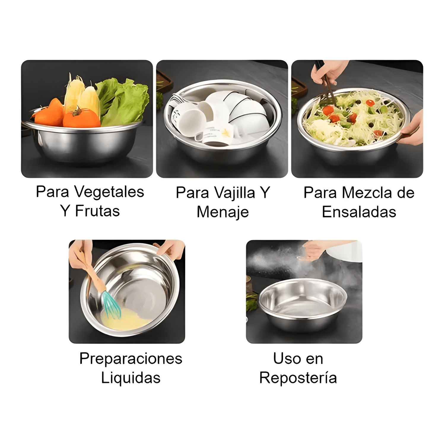 Bowl acero inoxidable cocina reposteria ensalada pack x 3-3