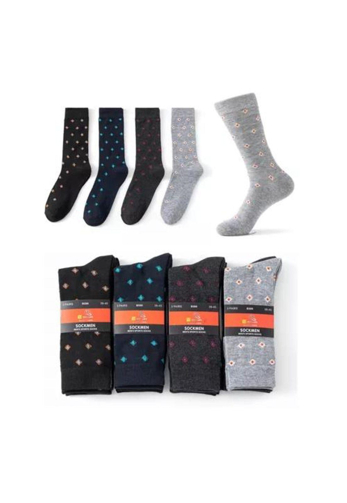 Pack de 12 calcetines largos de bambú para hombre, calcetas de vestir, diseño rombo, multicolor-4