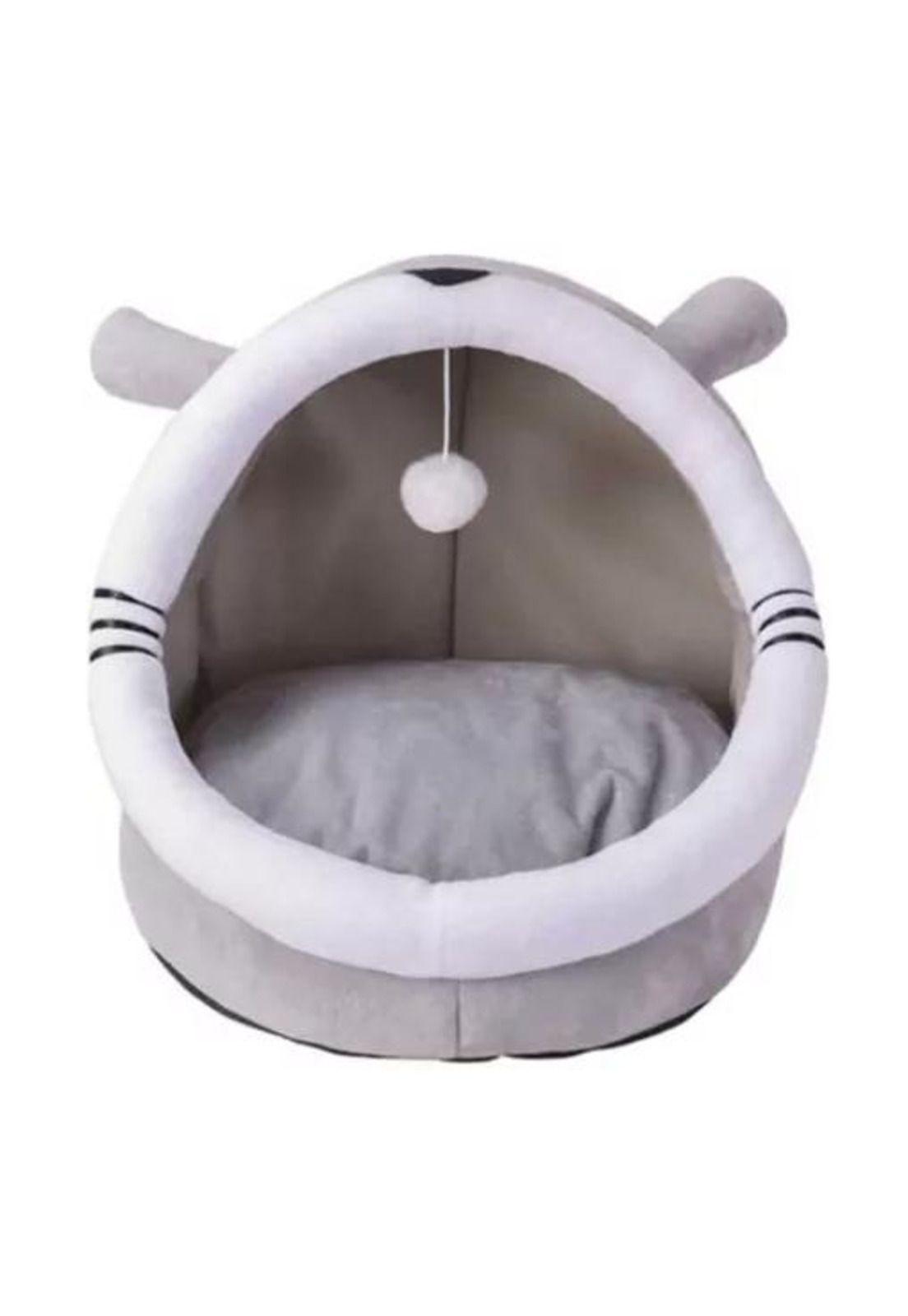 Casa cama plush iglú nido para mascotas gris-2