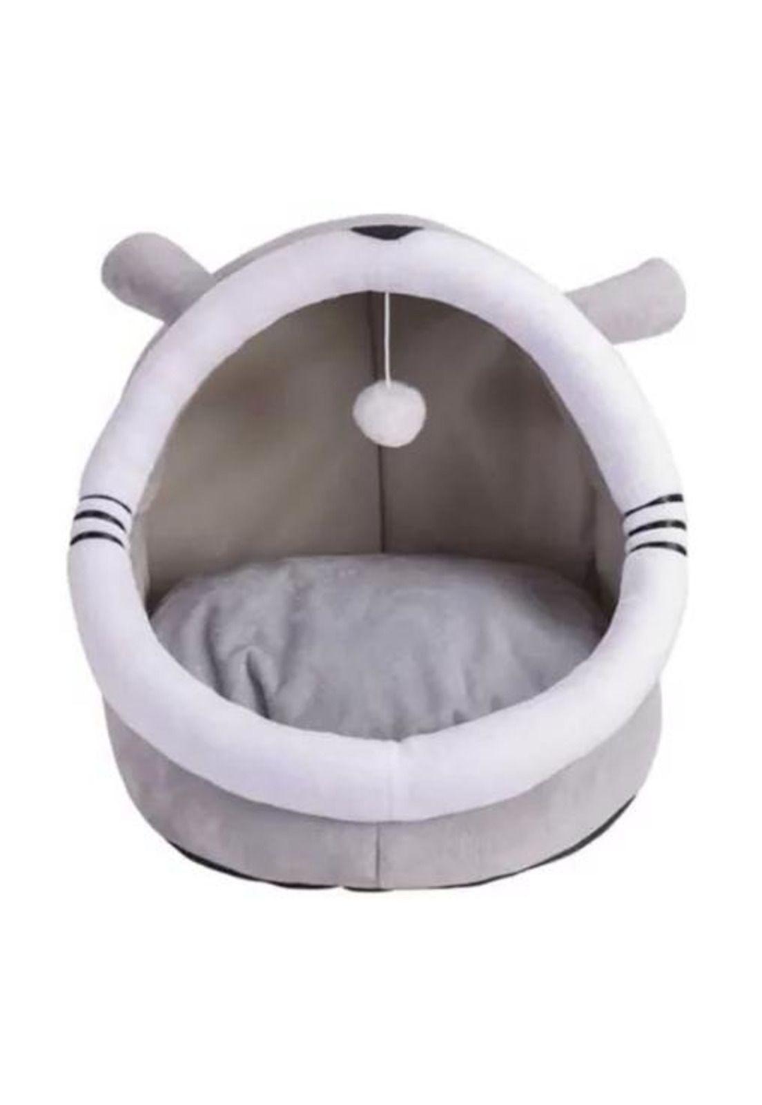 Casa cama plush iglú nido para mascotas gris-3