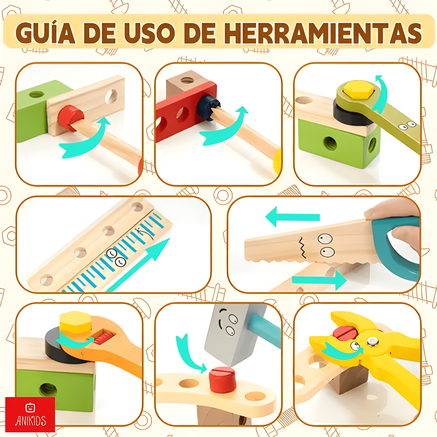 Caja de herramientas madera juguete Montessori didáctico #2-1
