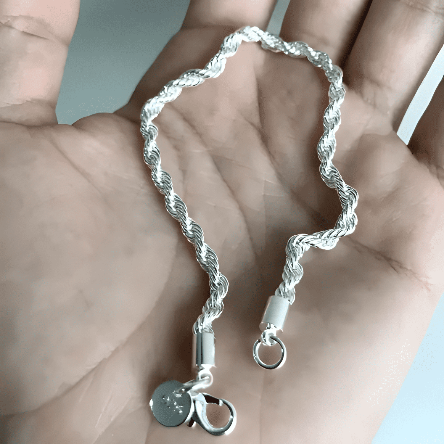 Pulsera torbillon plata 925 4mm 21cm chapado en plata hombre-3