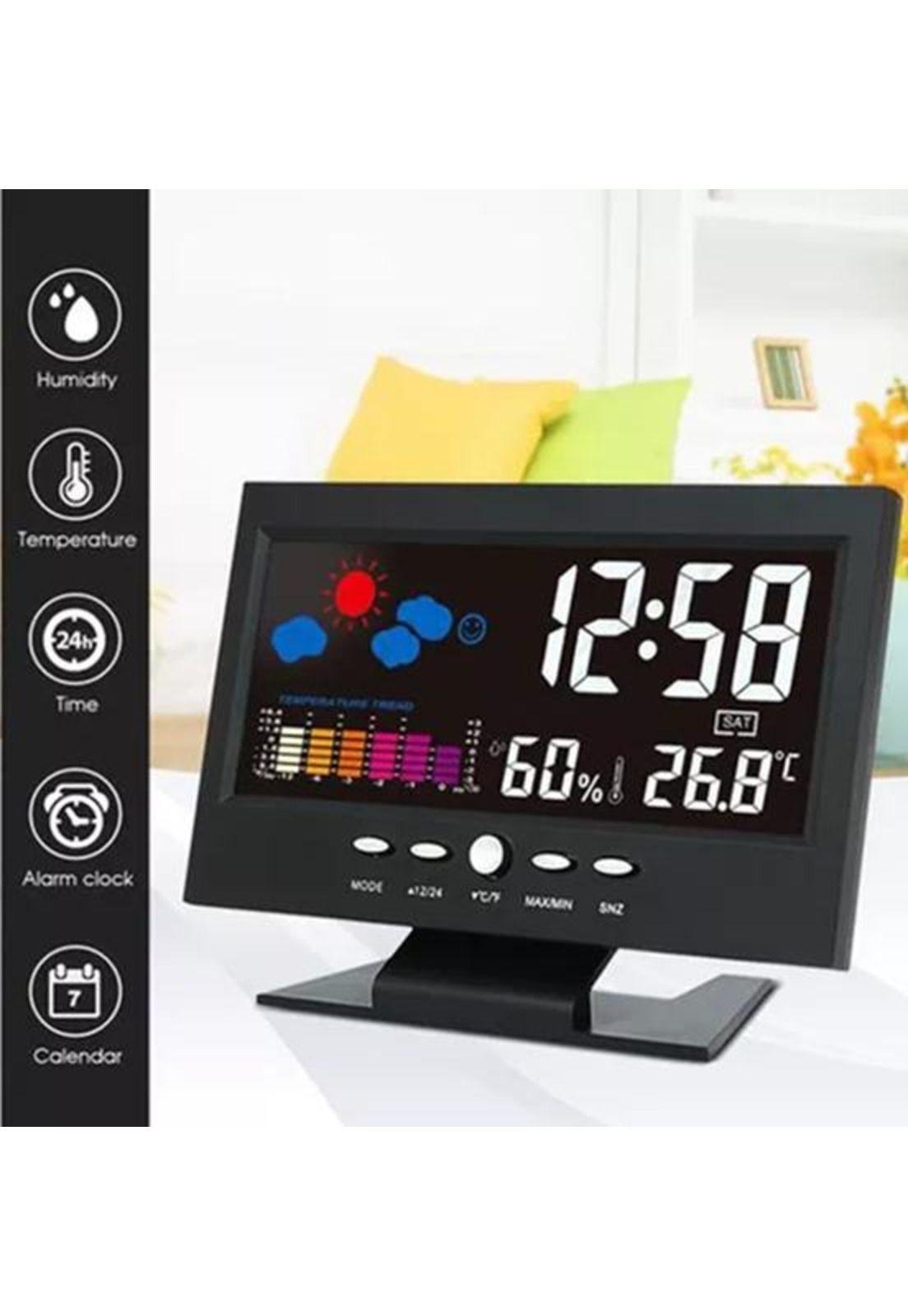 Reloj despertador lcd a luz temperatura color negro-1