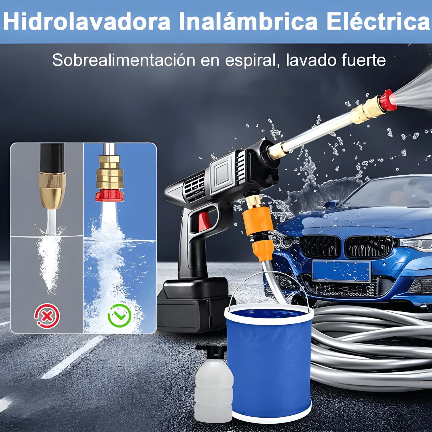 Pistola Hidrolavadora Inalámbrica Eléctrica Lavado Auto 48v-4