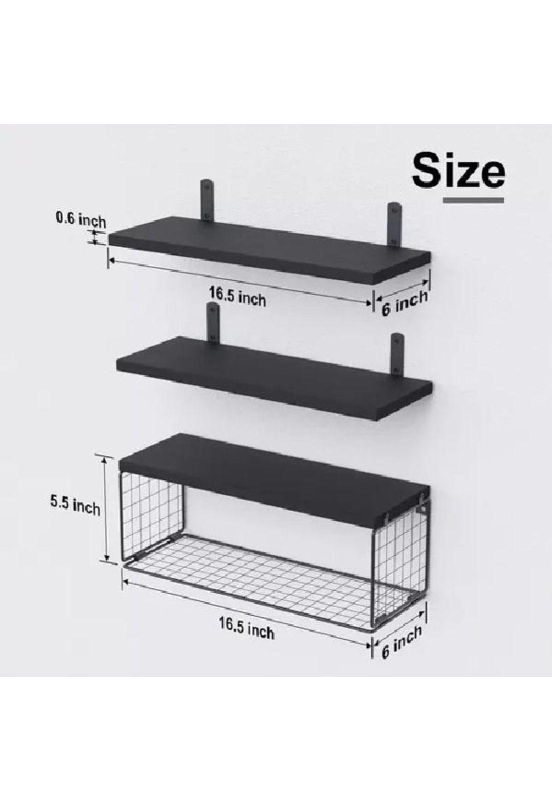 Repisas Flotantes de Madera Modernas X3 con Reja 100% Pino Negro-1