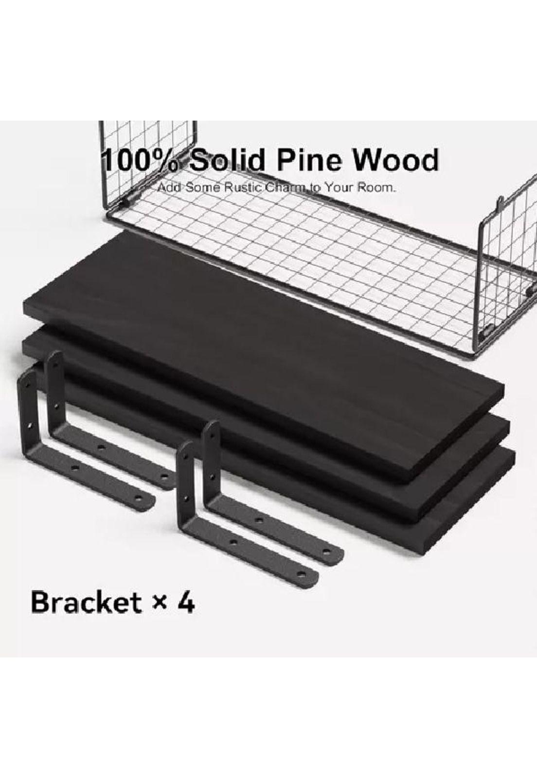 Repisas Flotantes de Madera Modernas X3 con Reja 100% Pino Negro-2