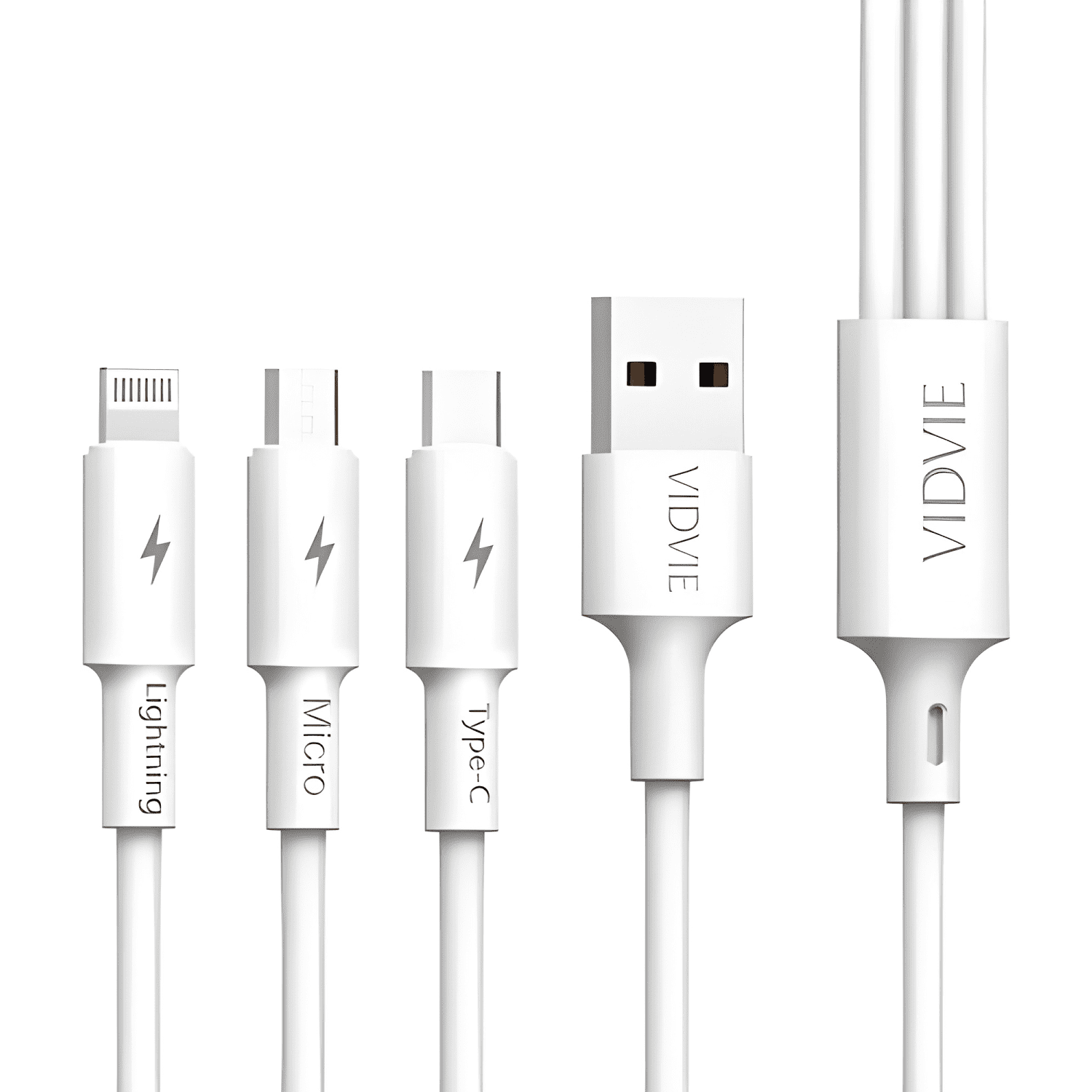 Cable multicarga carga rápida USB 3 en 1 vidvie Blanco-2