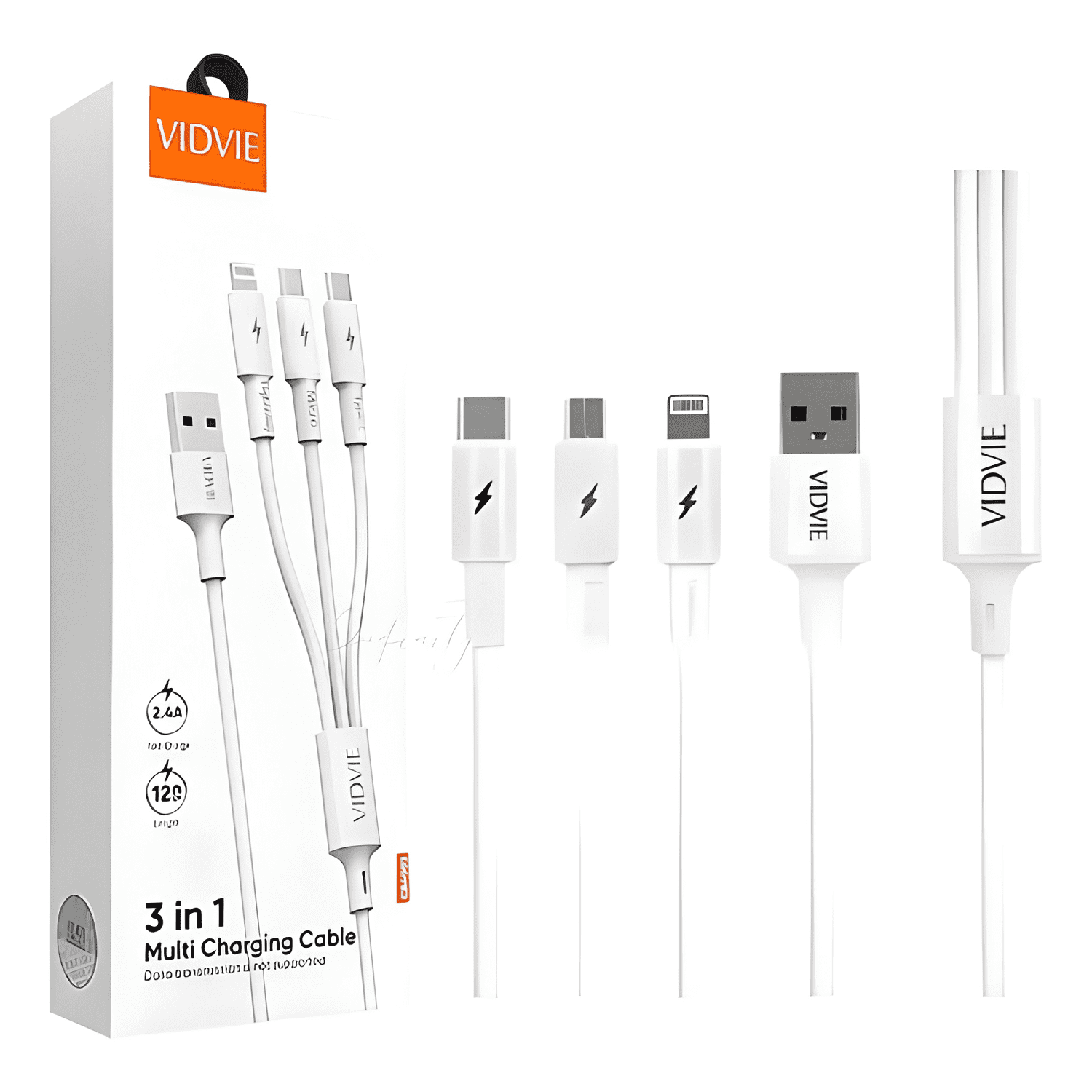 Cable multicarga carga rápida USB 3 en 1 vidvie Blanco-4