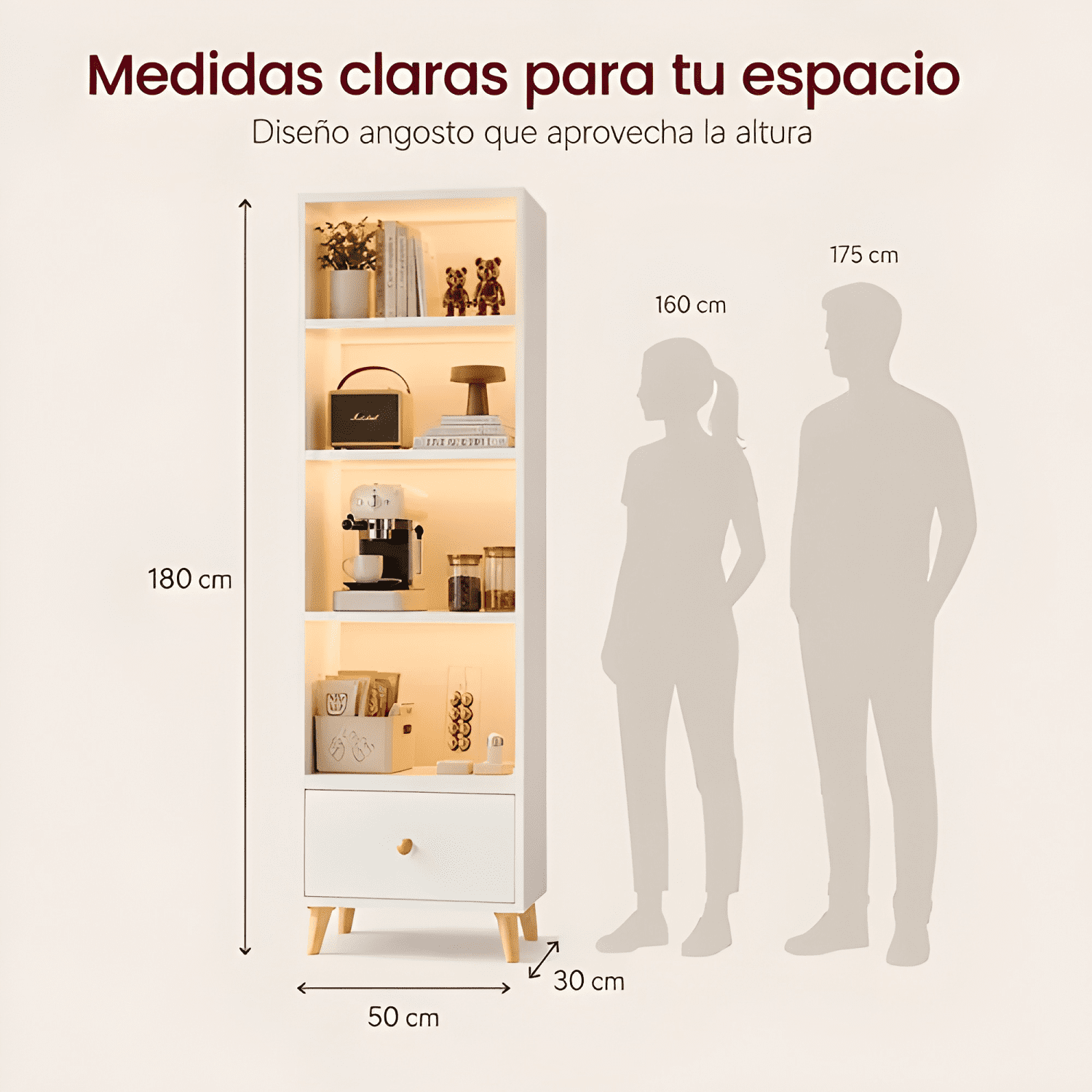 Estante librero 30x50x180cm blanco #10-2