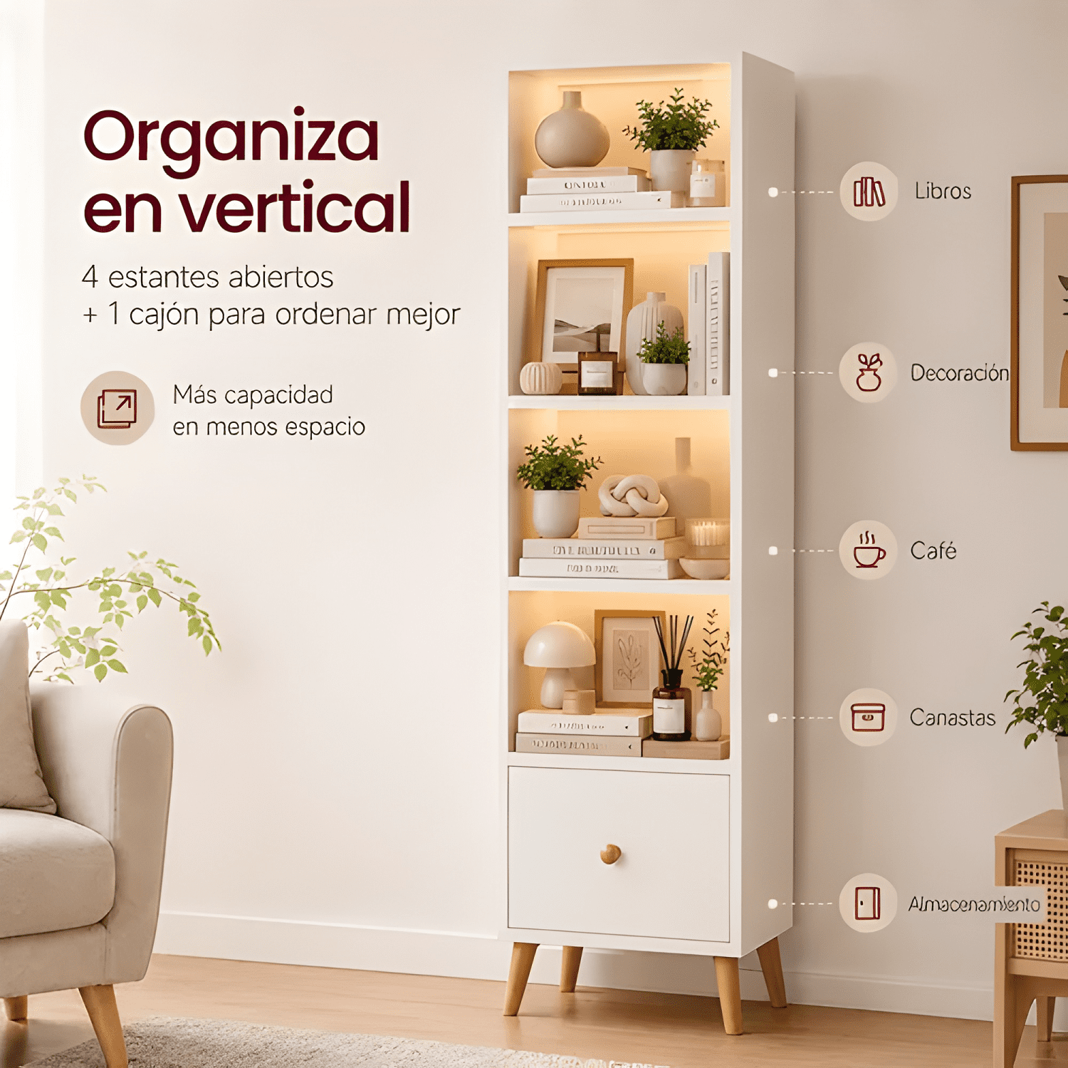 Estante librero 30x50x180cm blanco #10-3