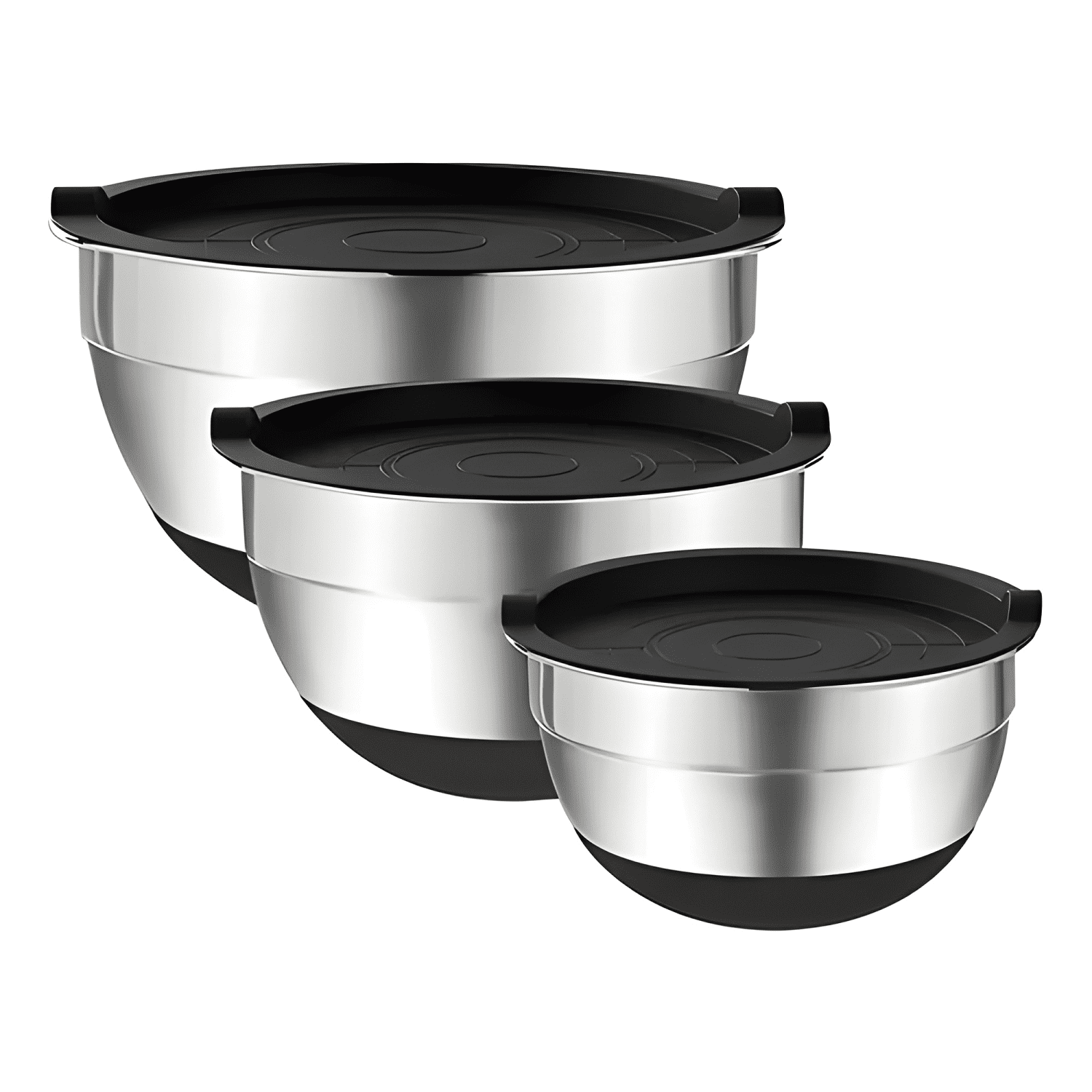 3 bowls con tapa acero inoxidable antideslizante Negro-0