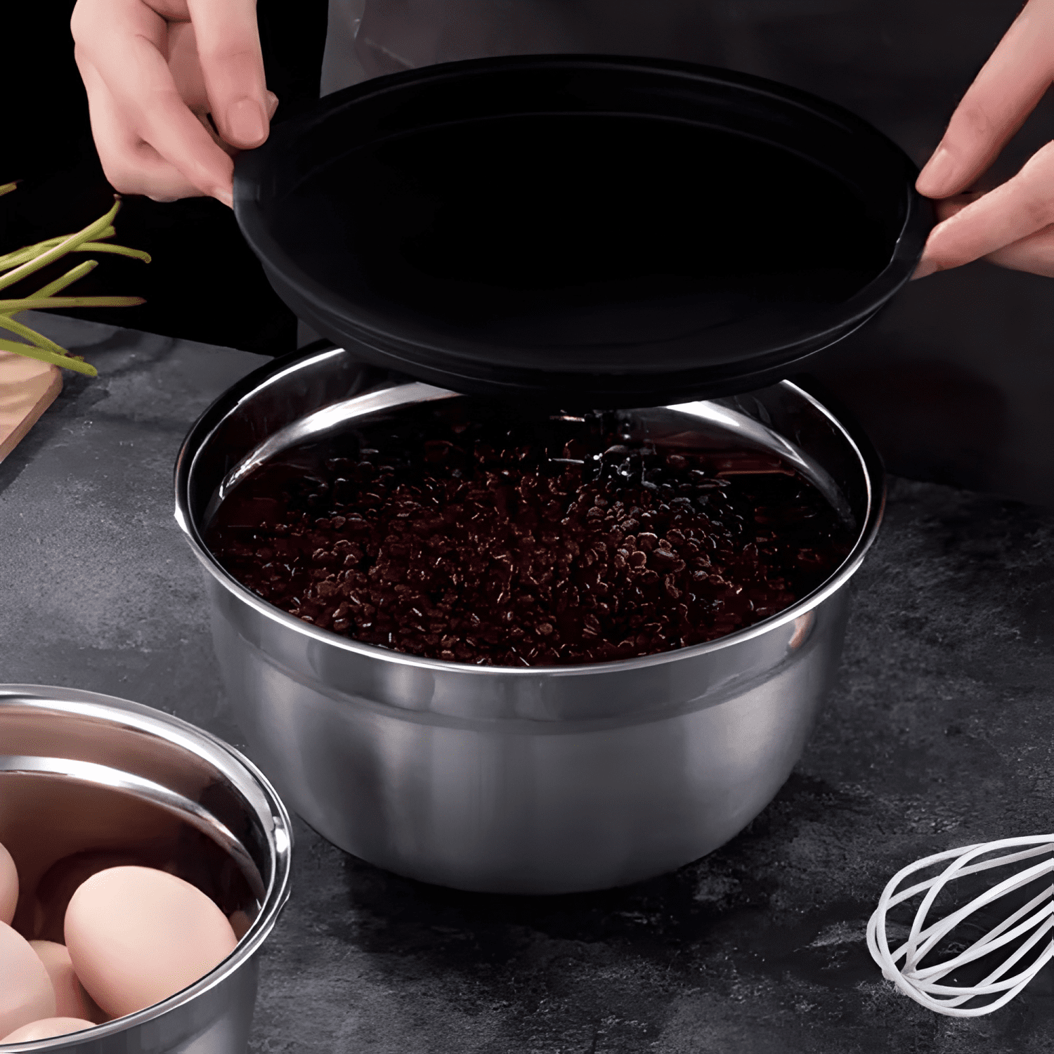 3 bowls con tapa acero inoxidable antideslizante Negro-4