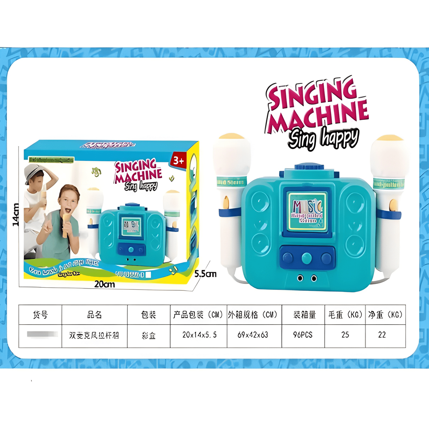 Juguete radio karaoke con micrófono niña niño Azul-2