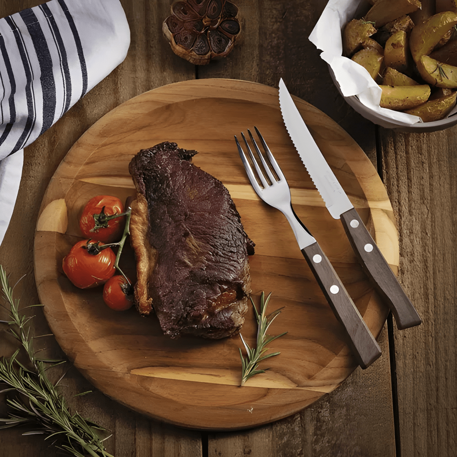 Juego para asado 12 pzas en madera natural Café #4-4