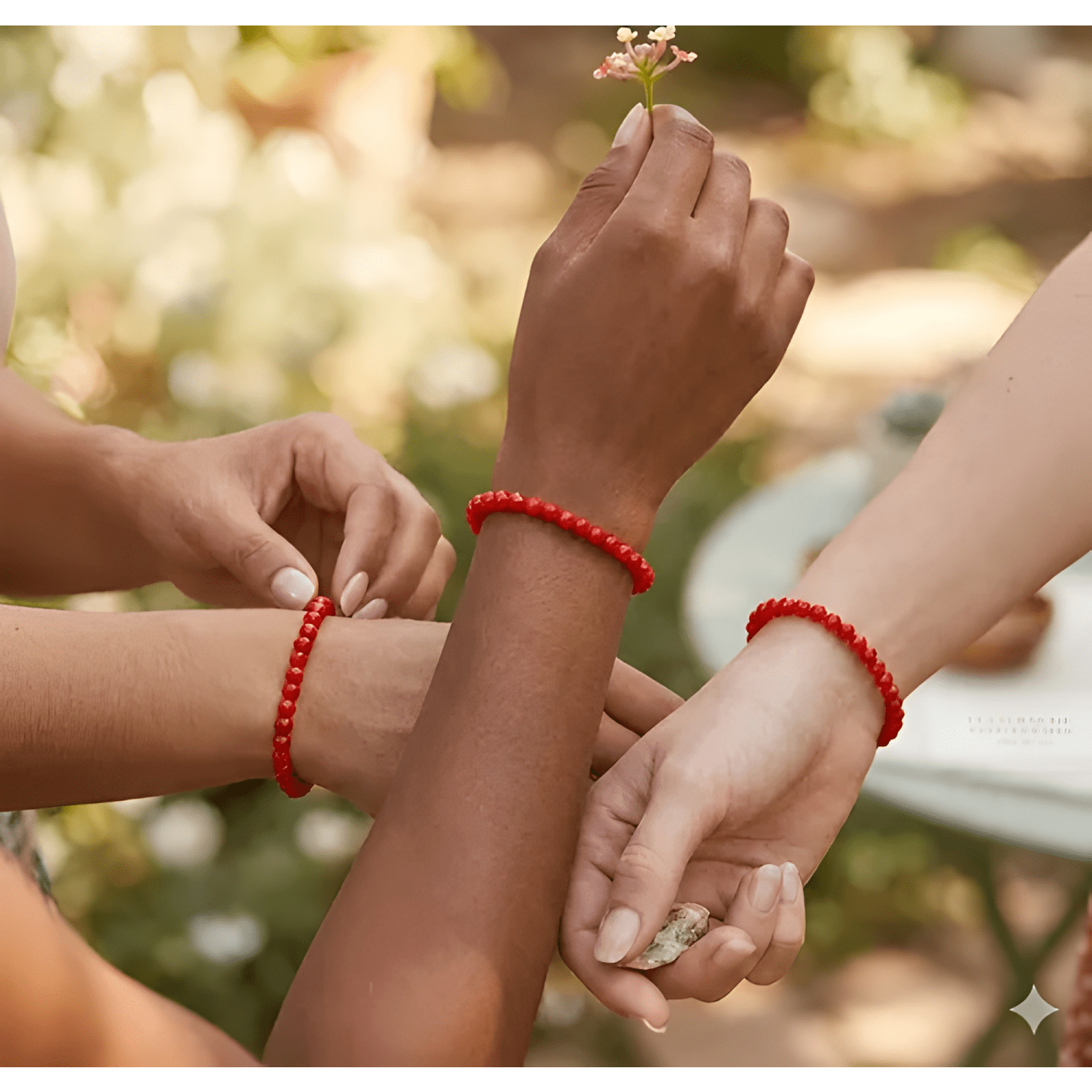 Pack 3 pulseras elásticas cristales rojos protección mujer-3