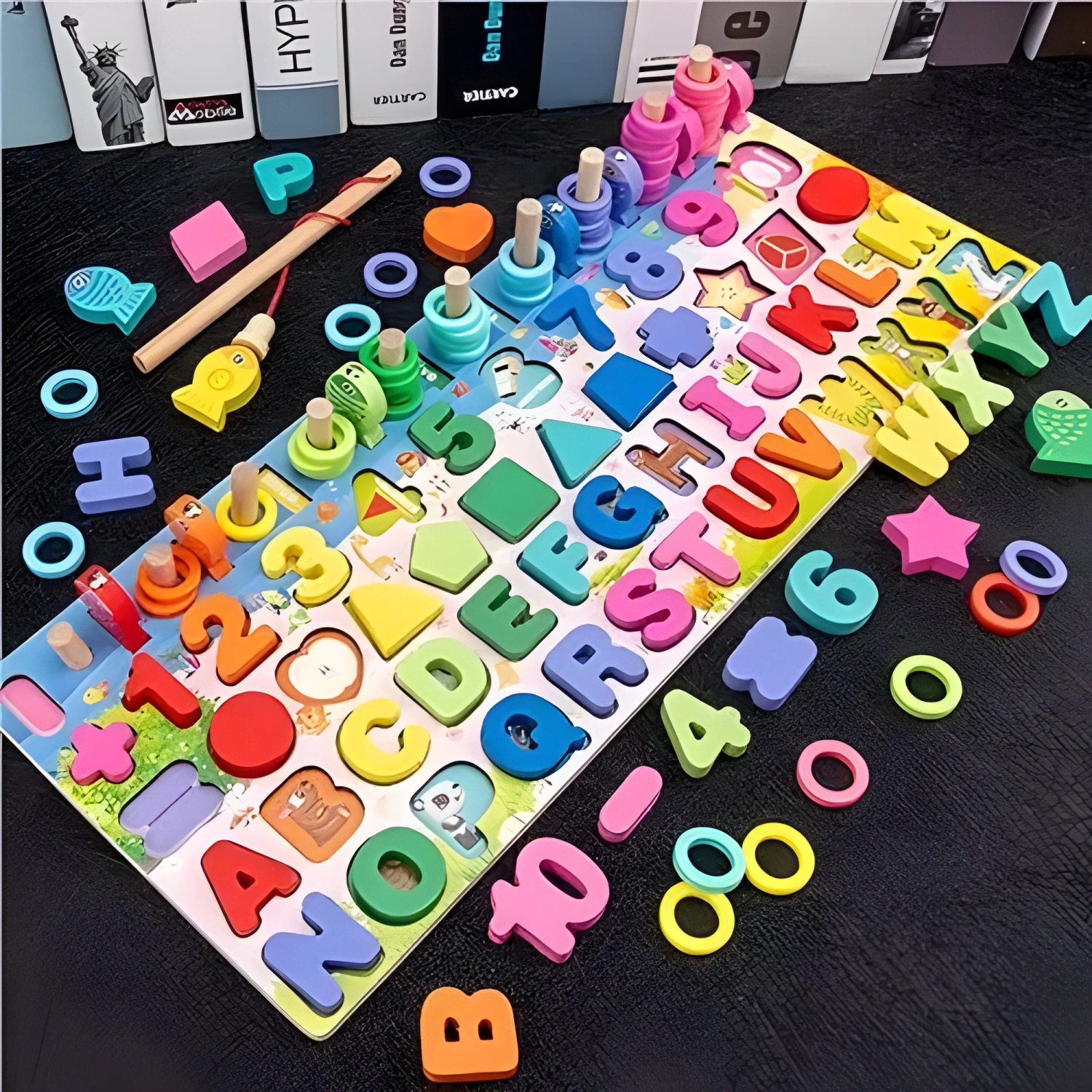 Tablero de madera pesca magnética para niños montessori-2