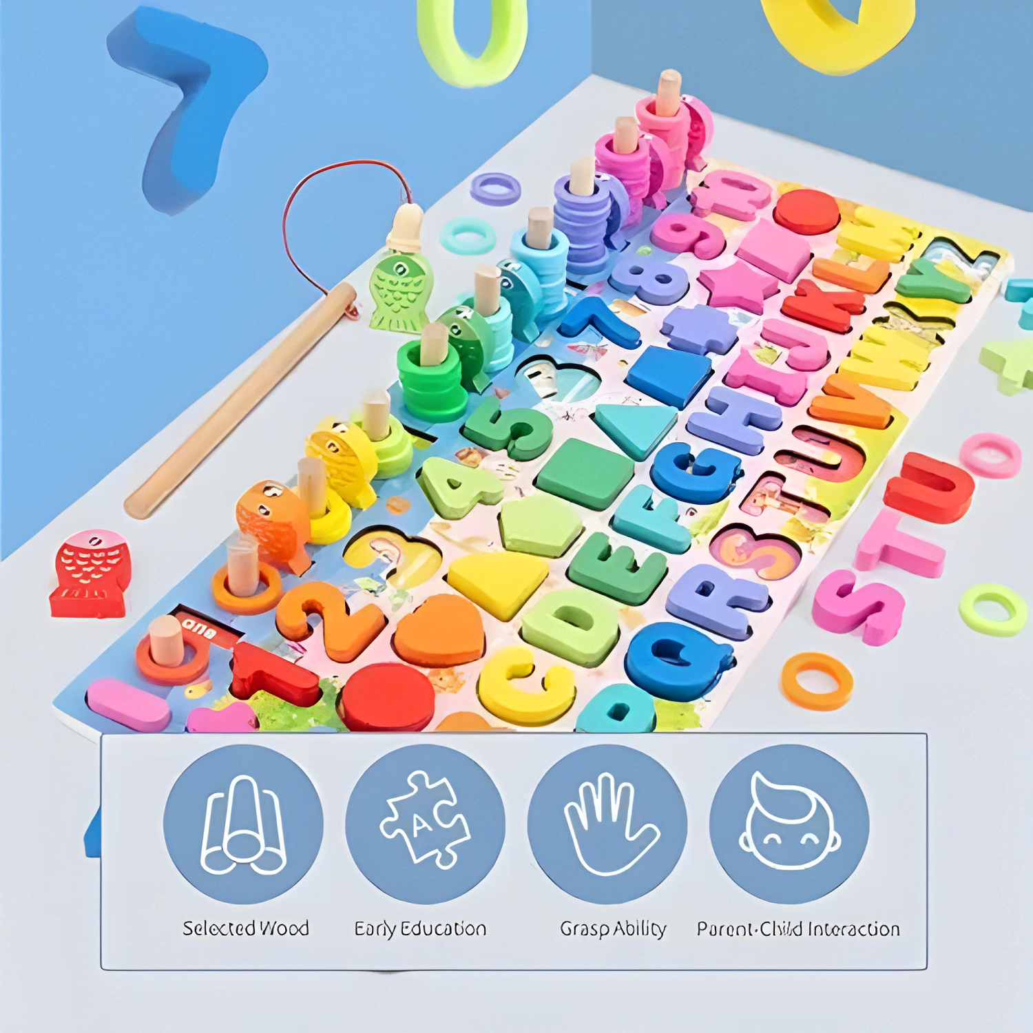 Tablero de madera pesca magnética para niños montessori-3