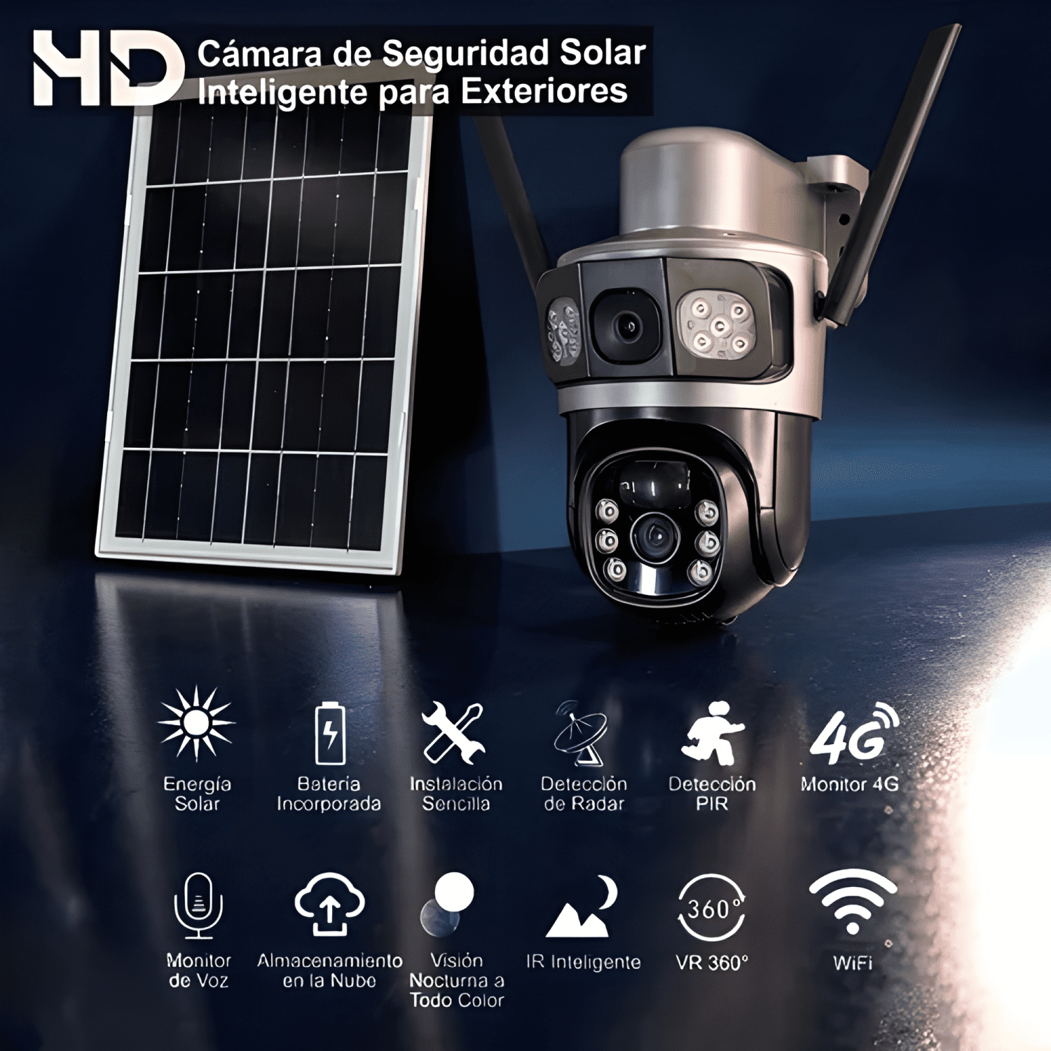 Camara de Seguridad Vigilancia con Panel Solar para Chips-3