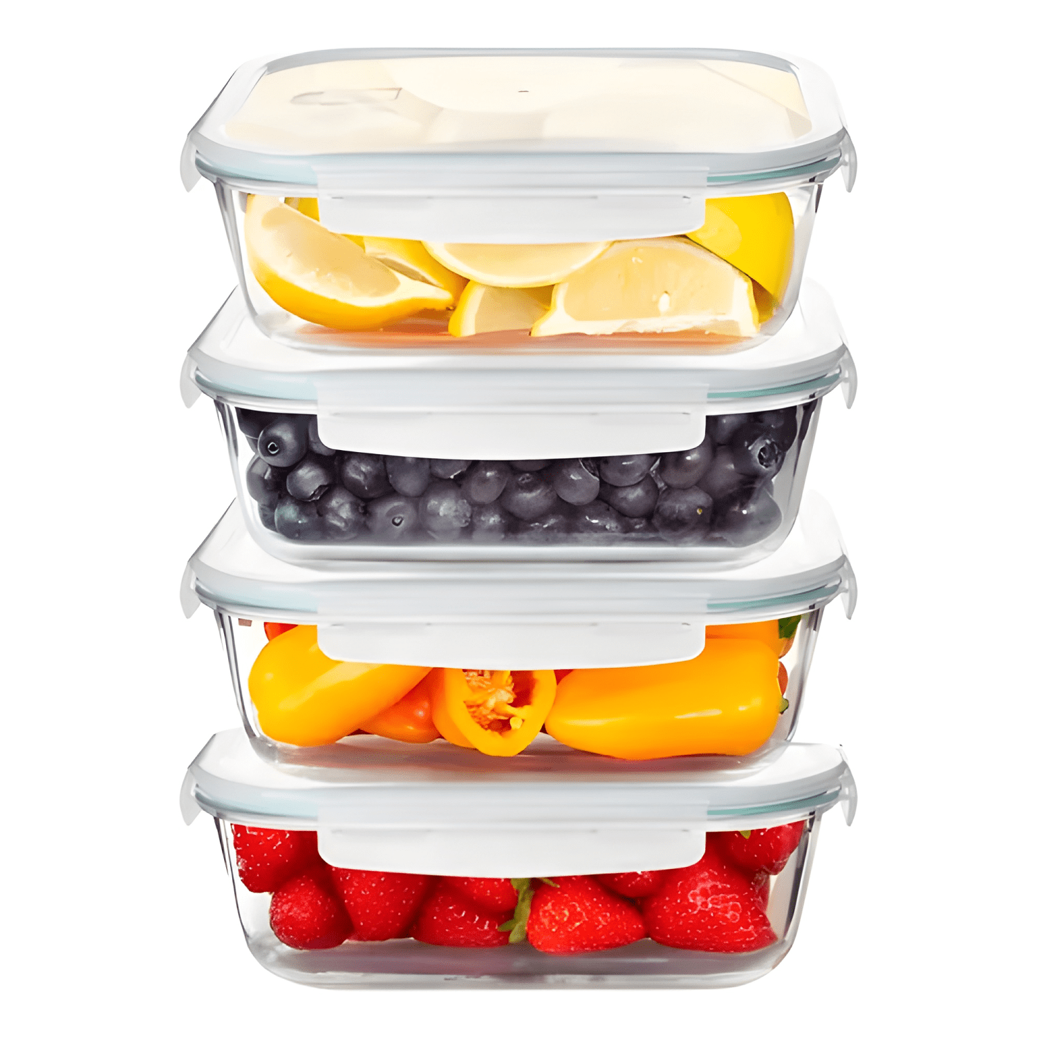 Contenedor hermético de vidrio 370 ml 4u, transparente-0