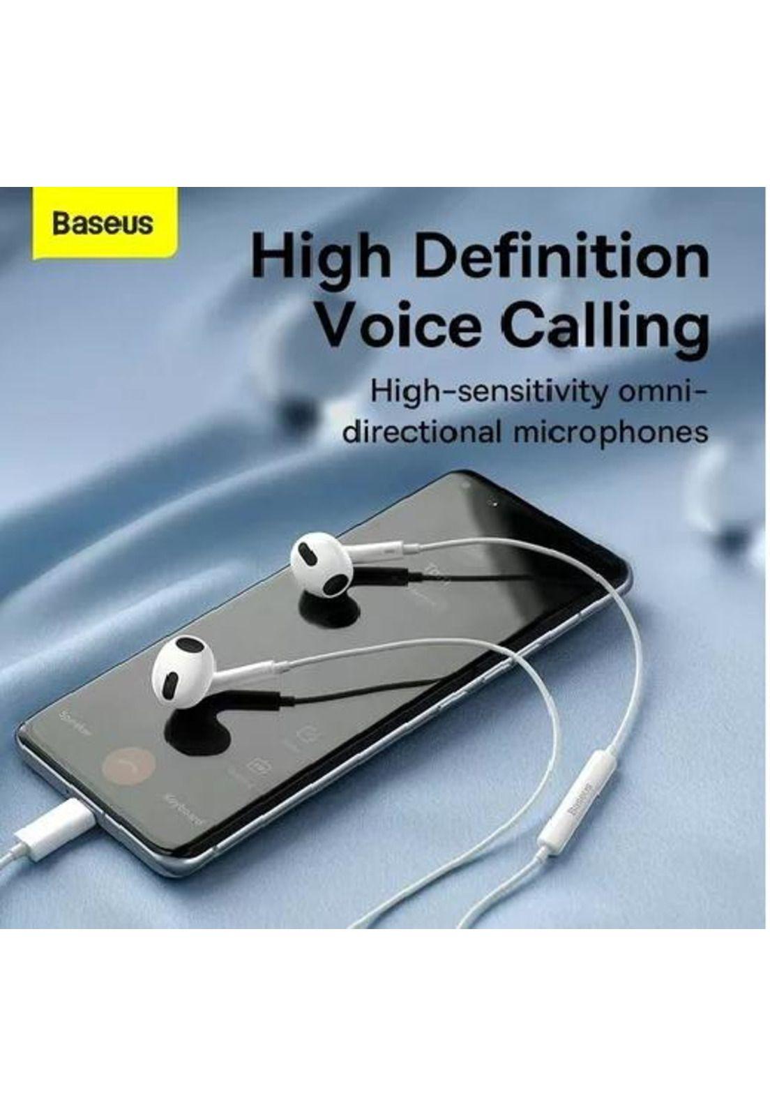 Audífonos con cable Baseus tipo C con micrófono para Xiaomi blanco-5