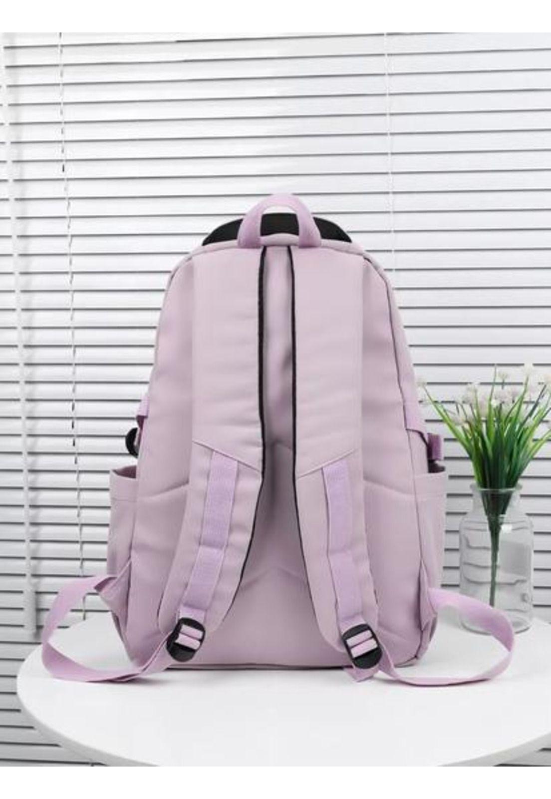 Mochila escolar juvenil impermeable gran capacidad 40L lila-3