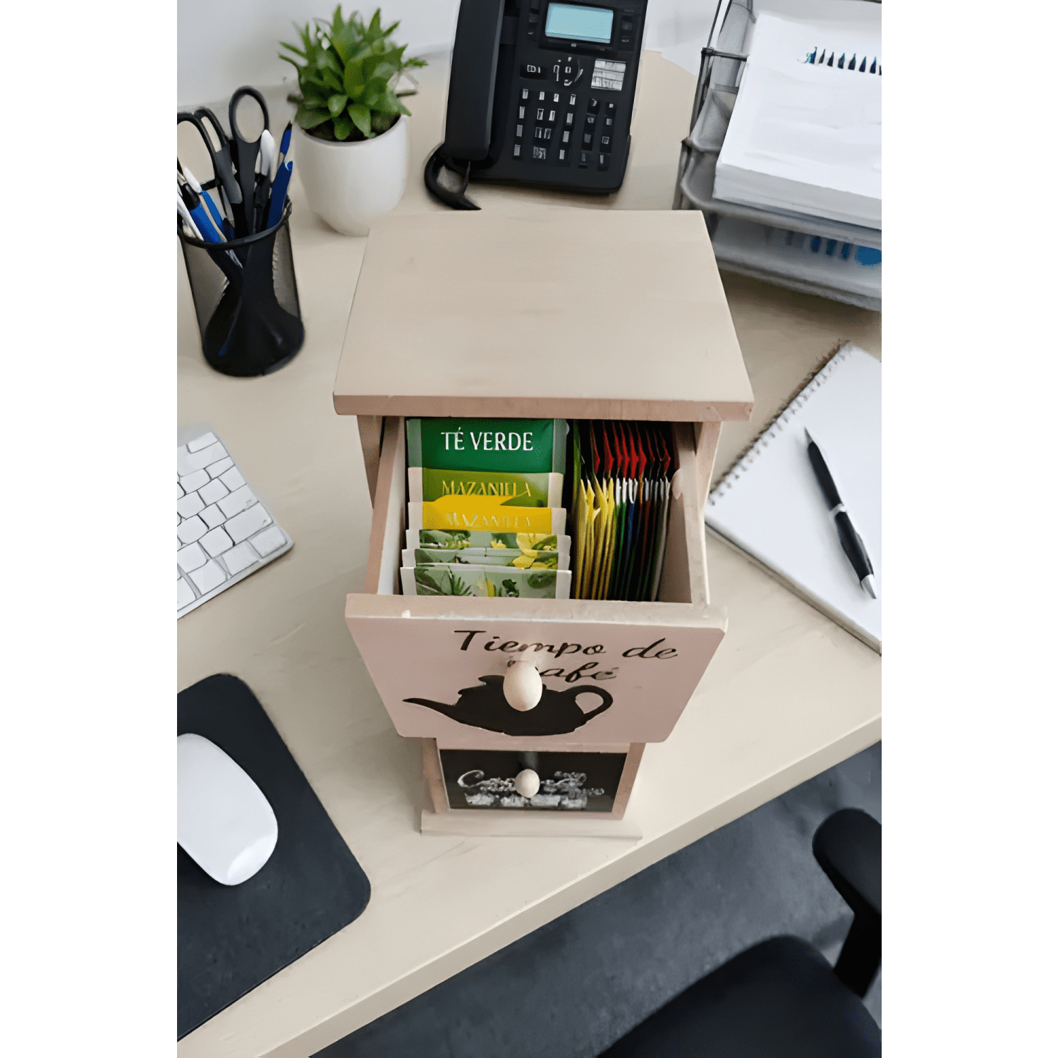 Caja de madera para té y café organizador 3 cajones hogar #7-3