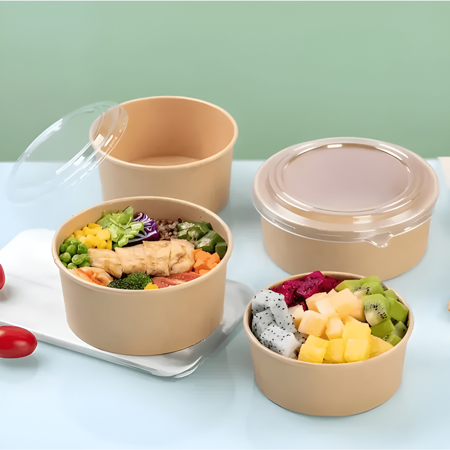 100 bowls plastico bowl kraft bowl con tapa envases 1000 CC-1