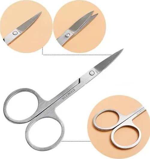 Pack x12 tijeras cejas y pestañas color plateado-1