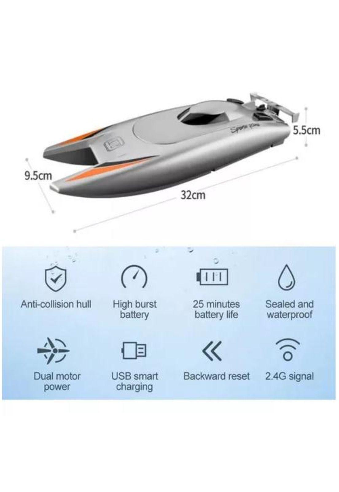Lancha juguete a control remoto doble motor gris-3