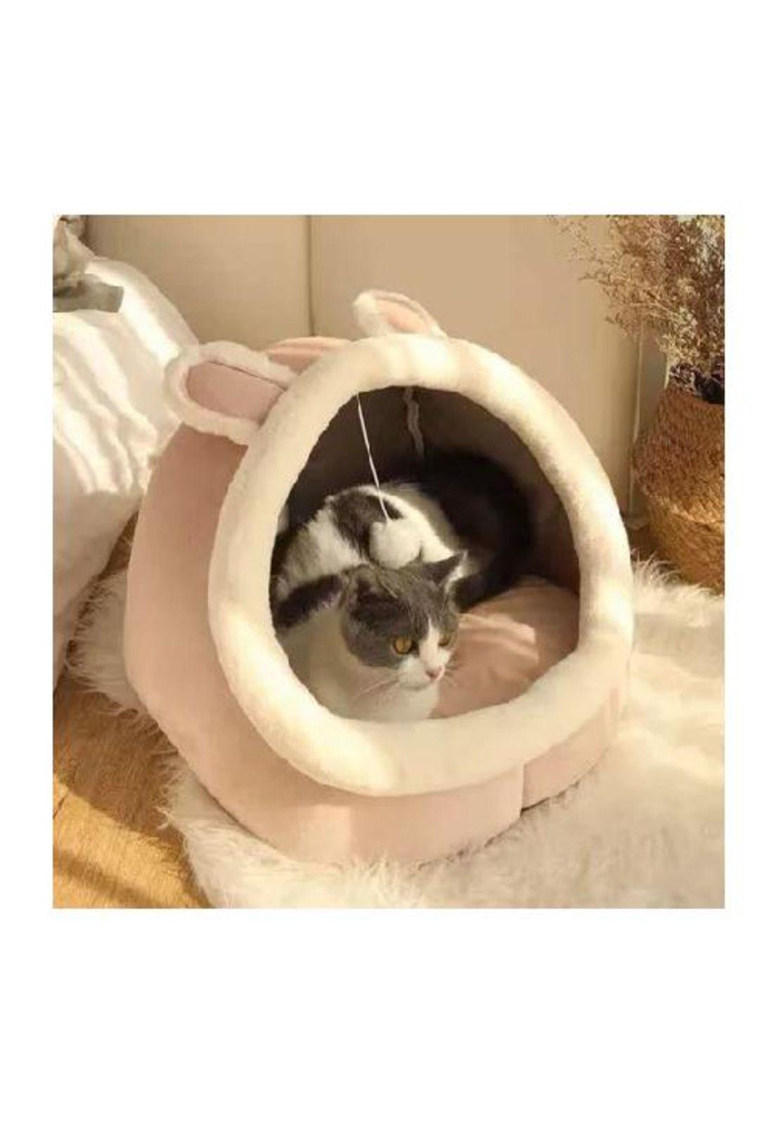 Casa cama plush iglú nido para mascotas café-4