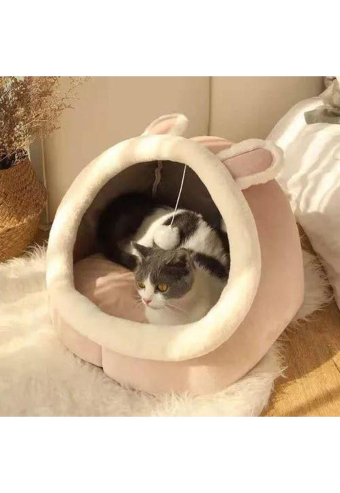 Casa cama plush iglú nido para mascotas café-5
