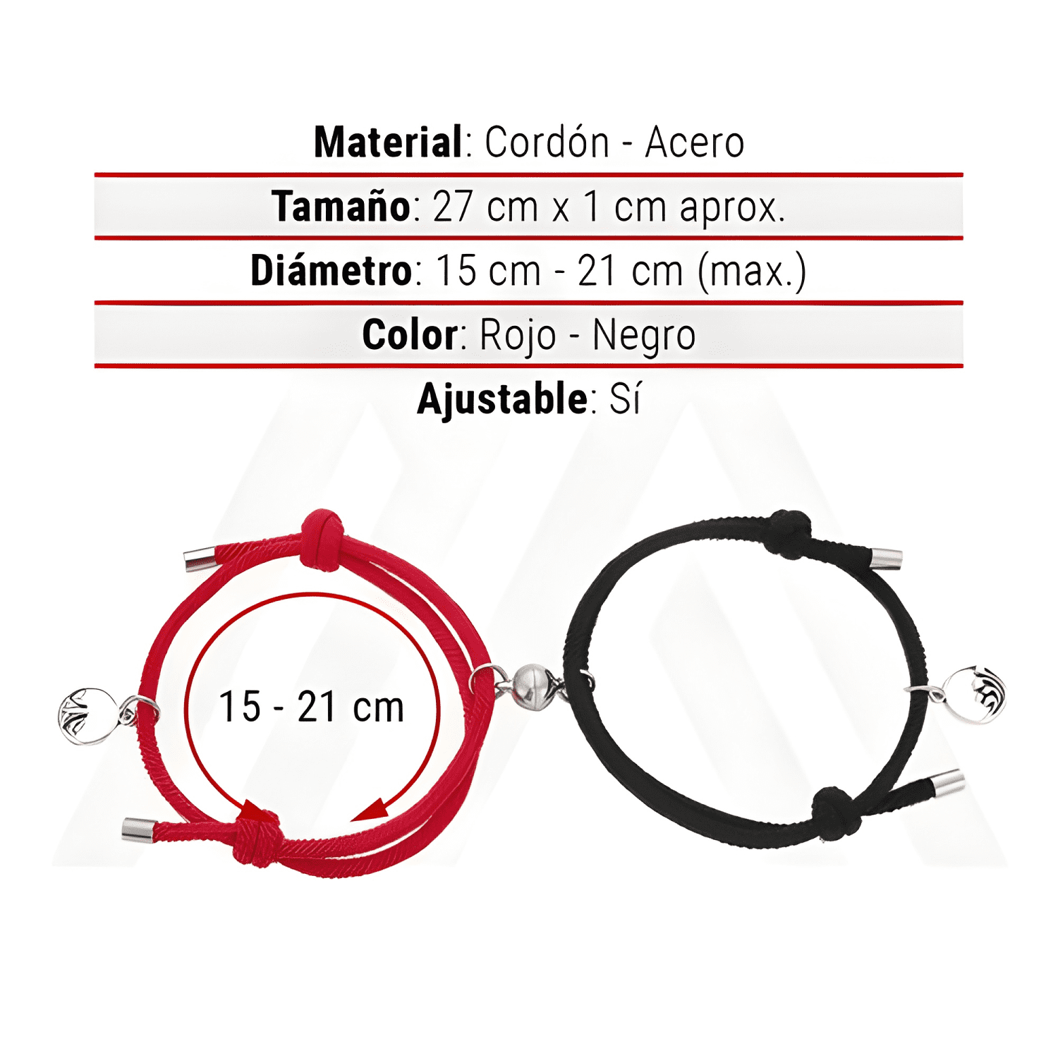 Set pulseras para pareja protección par con imán Negra roja-4