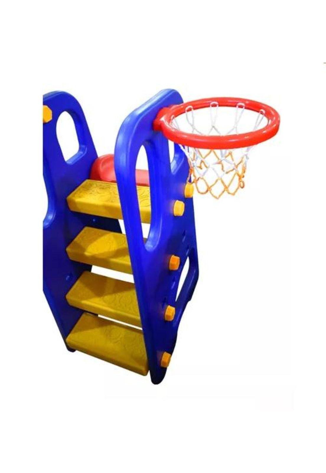 Centro de juegos 3 en 1: resbalín, columpio y aro multicolor-2