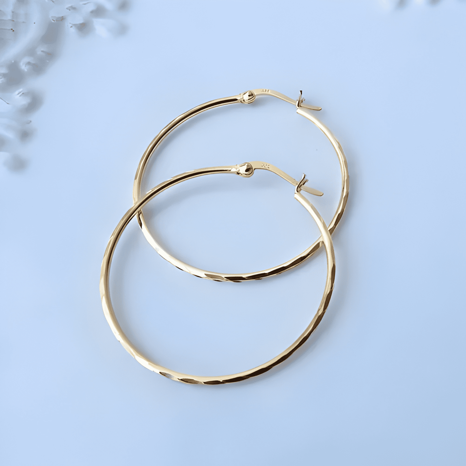 Aros Argollas De Plata Baño De Oro Facetadas Dorado #2-1