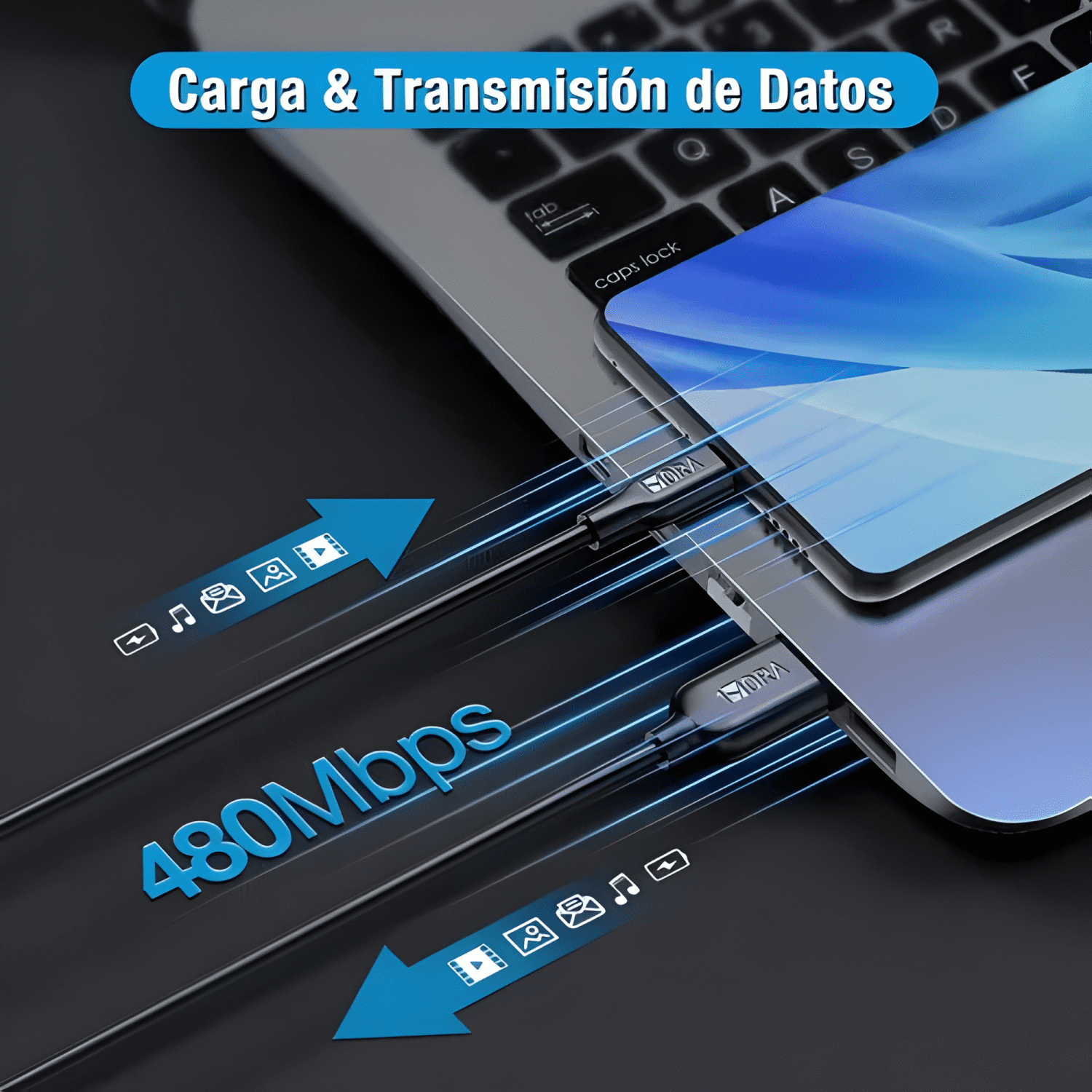 Cable cargador v8 micro USB carga rápida 1metro-3