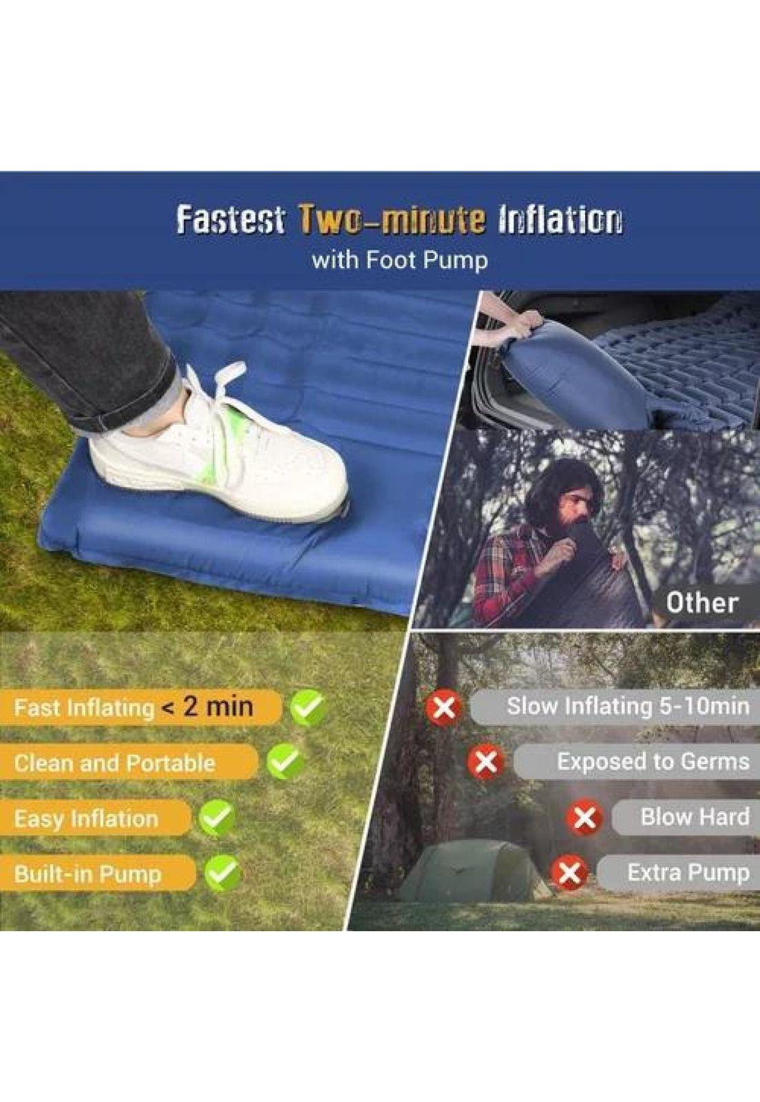 Colchón inflable de pie, plegable, outdoor, camping, trekking, color azul-5