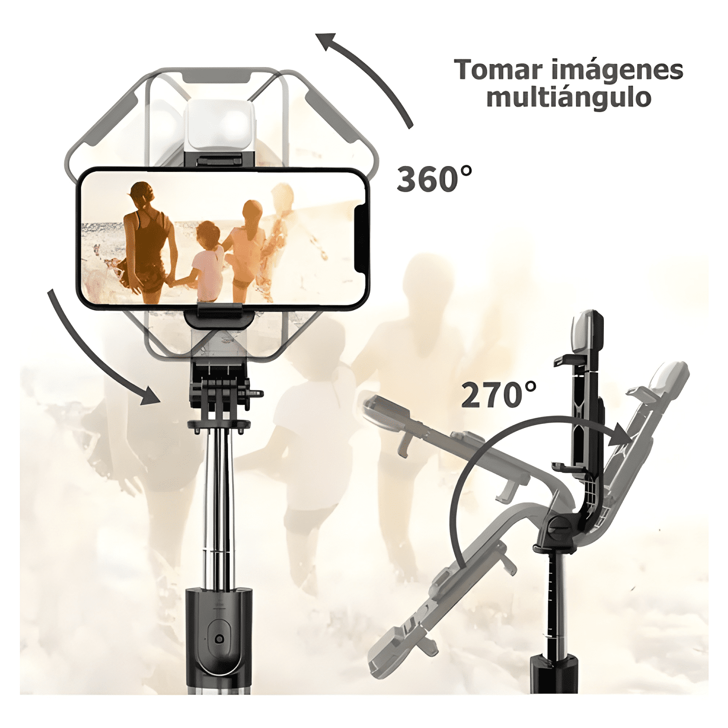 Trípode De Palo Selfie Para Móvil 1m Luz Control Negro #3-3