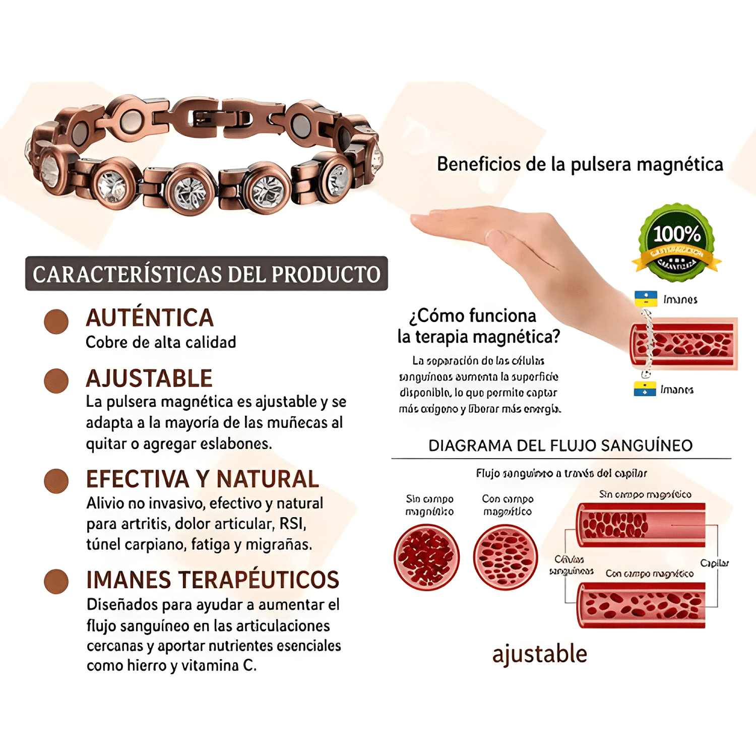 Pulsera cobre magnética - imanes terapia - brazalete-2