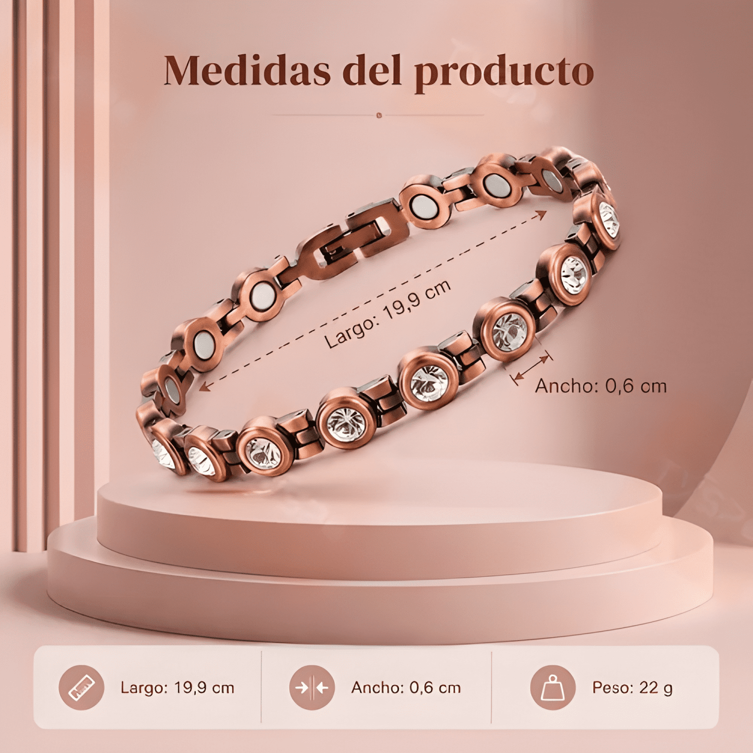 Pulsera cobre magnética - imanes terapia - brazalete-3