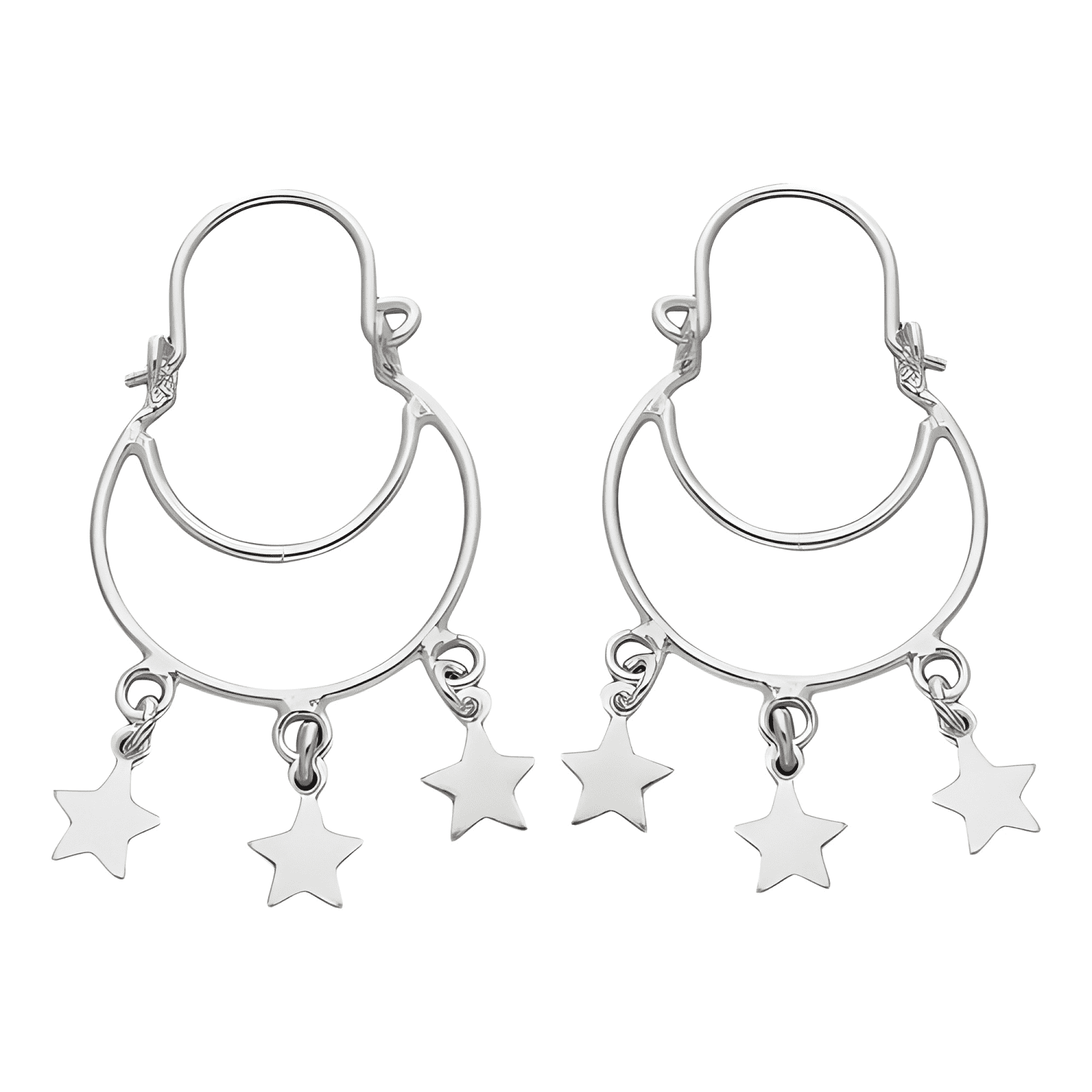 Aros Argolla Plata 925 Estrellas Colgante Regalo Mujer Caja-0