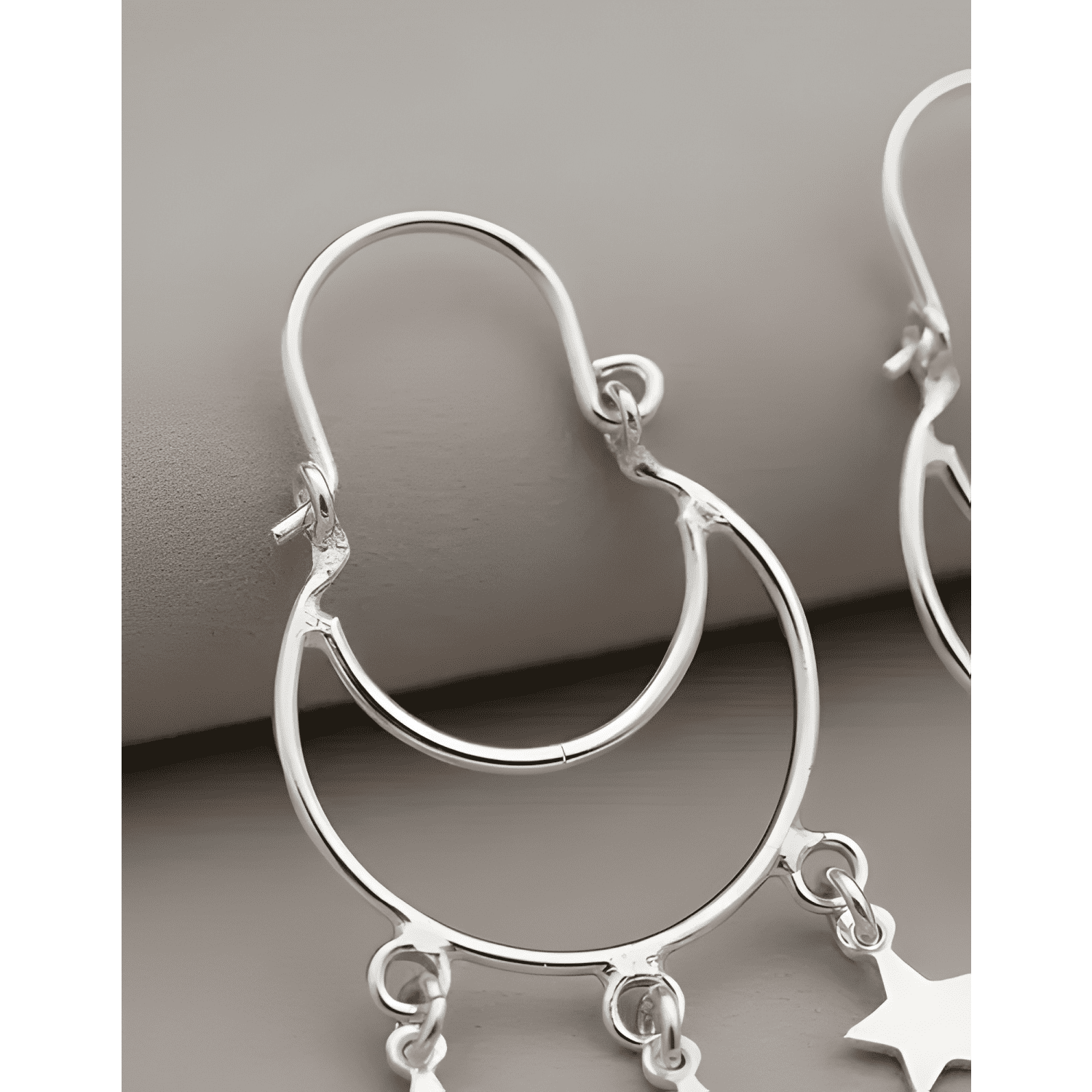 Aros Argolla Plata 925 Estrellas Colgante Regalo Mujer Caja-2