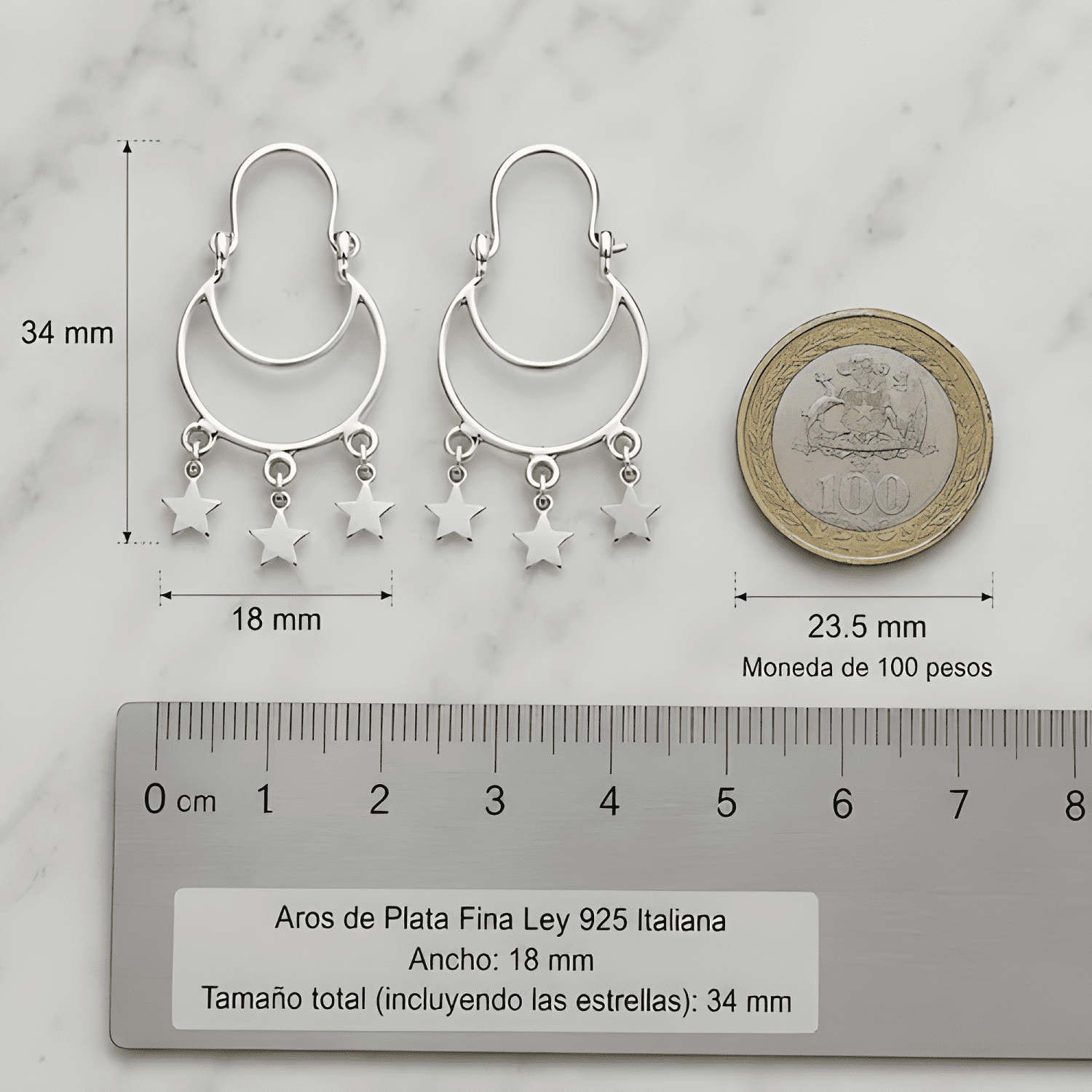 Aros Argolla Plata 925 Estrellas Colgante Regalo Mujer Caja-3