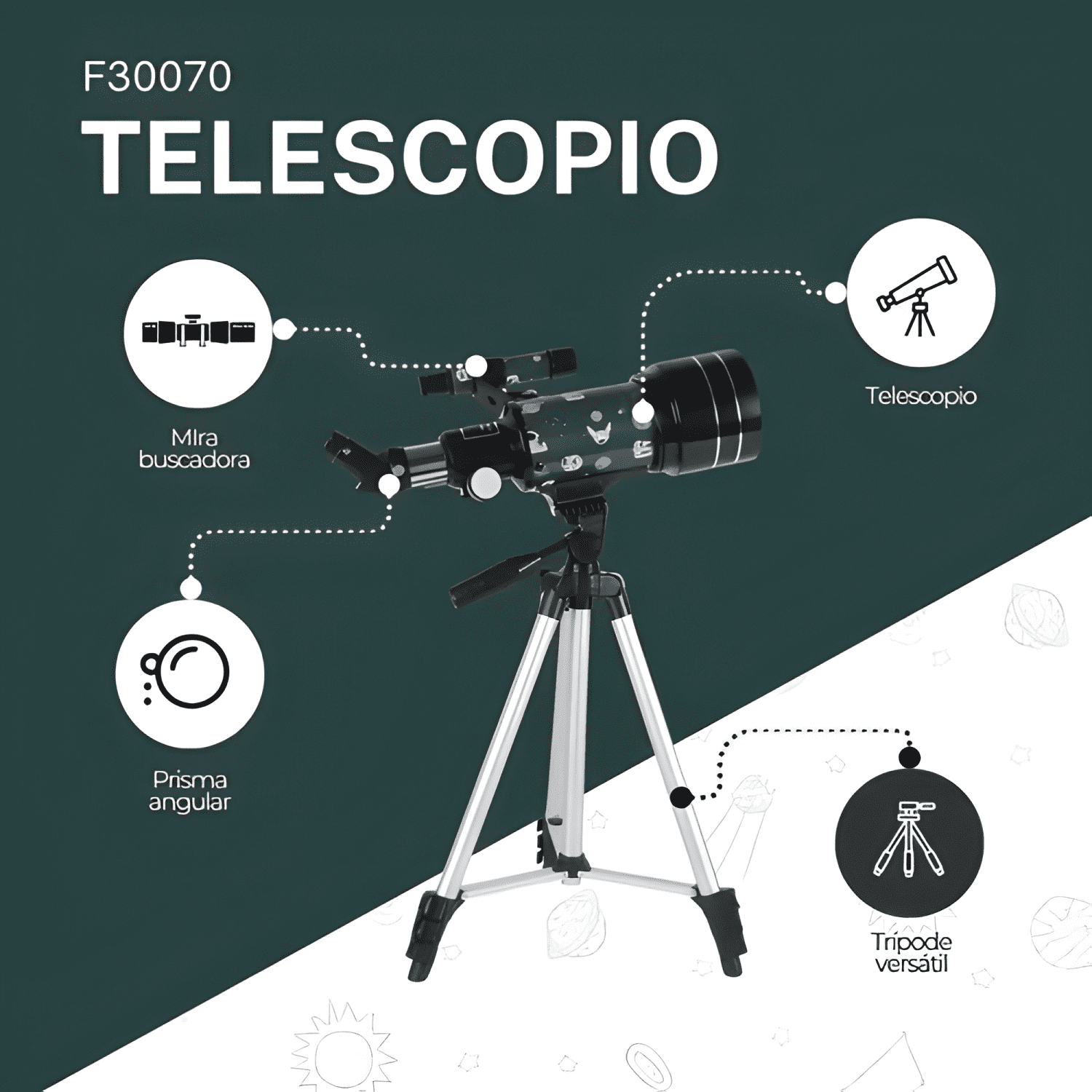 Telescopio Astronómico 30070m con Diseño Espacial Plus Verde-2