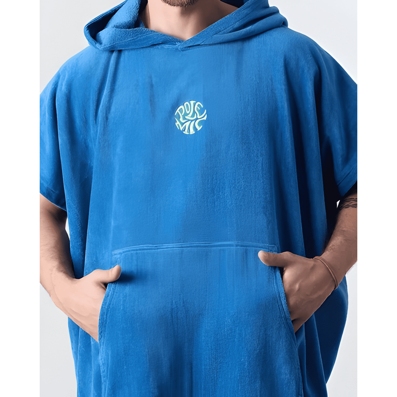 Toalla poncho adulto playa - polemic liso Azul-2