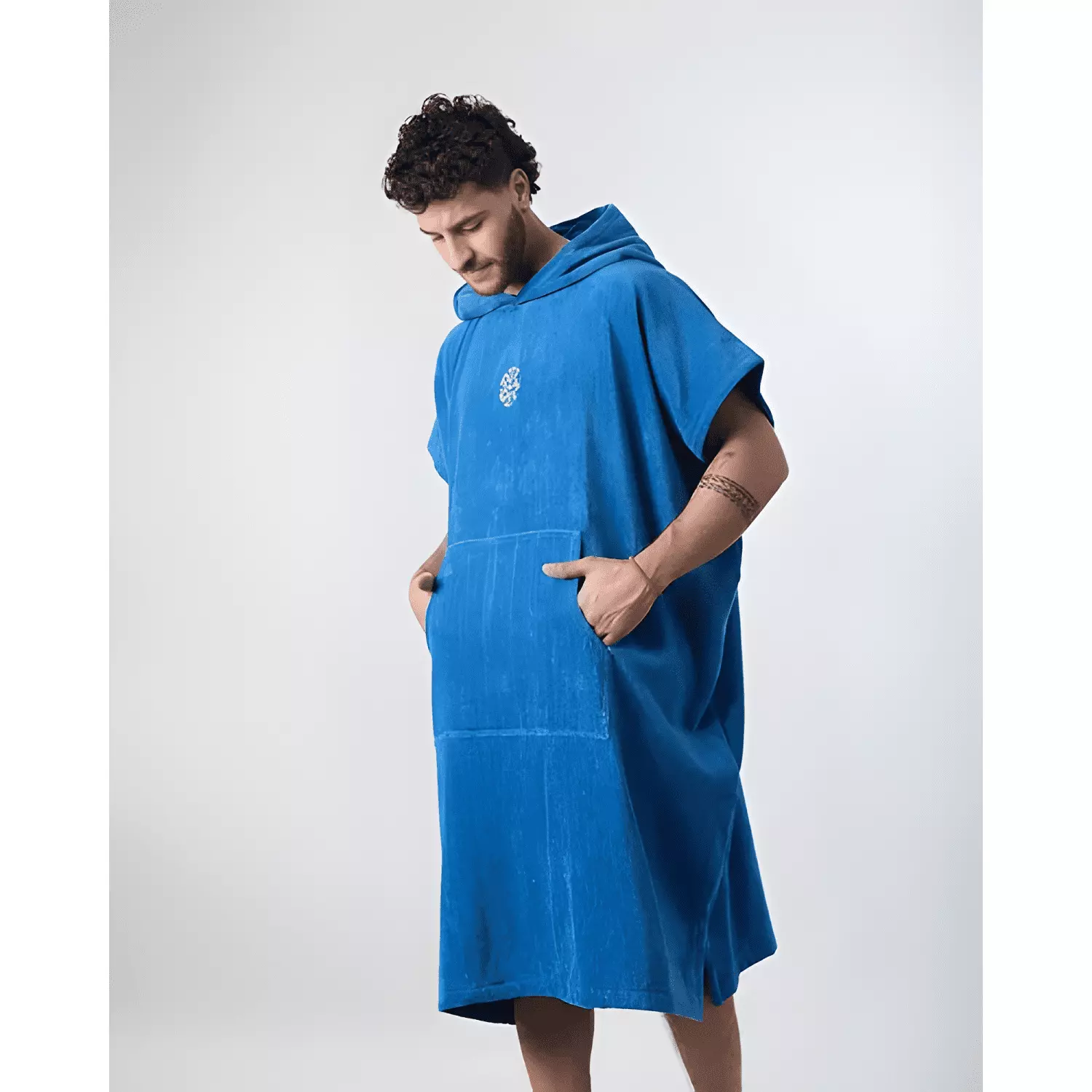 Toalla poncho adulto playa - polemic liso Azul-3